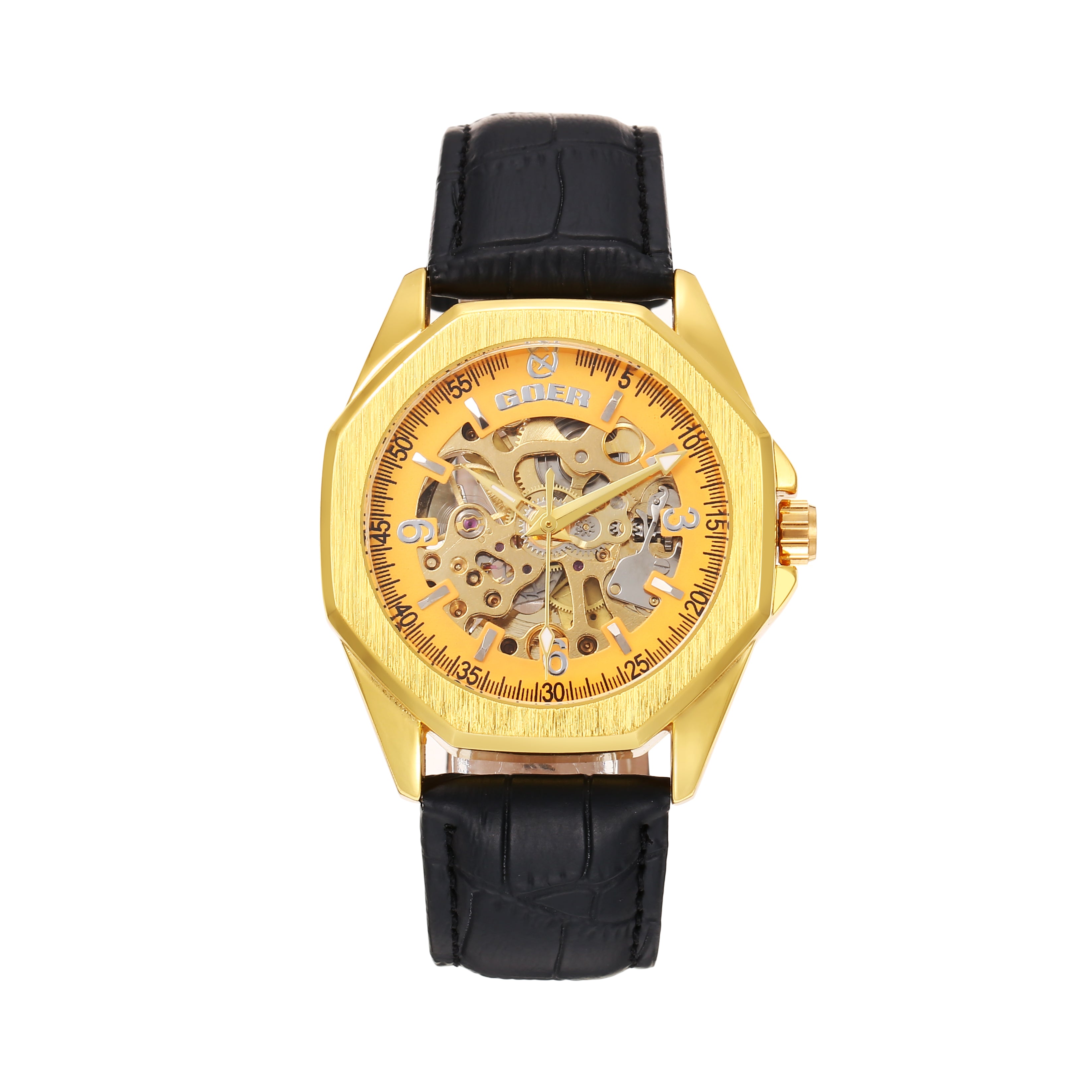 1742-Automatic Skeleton Leather Watch