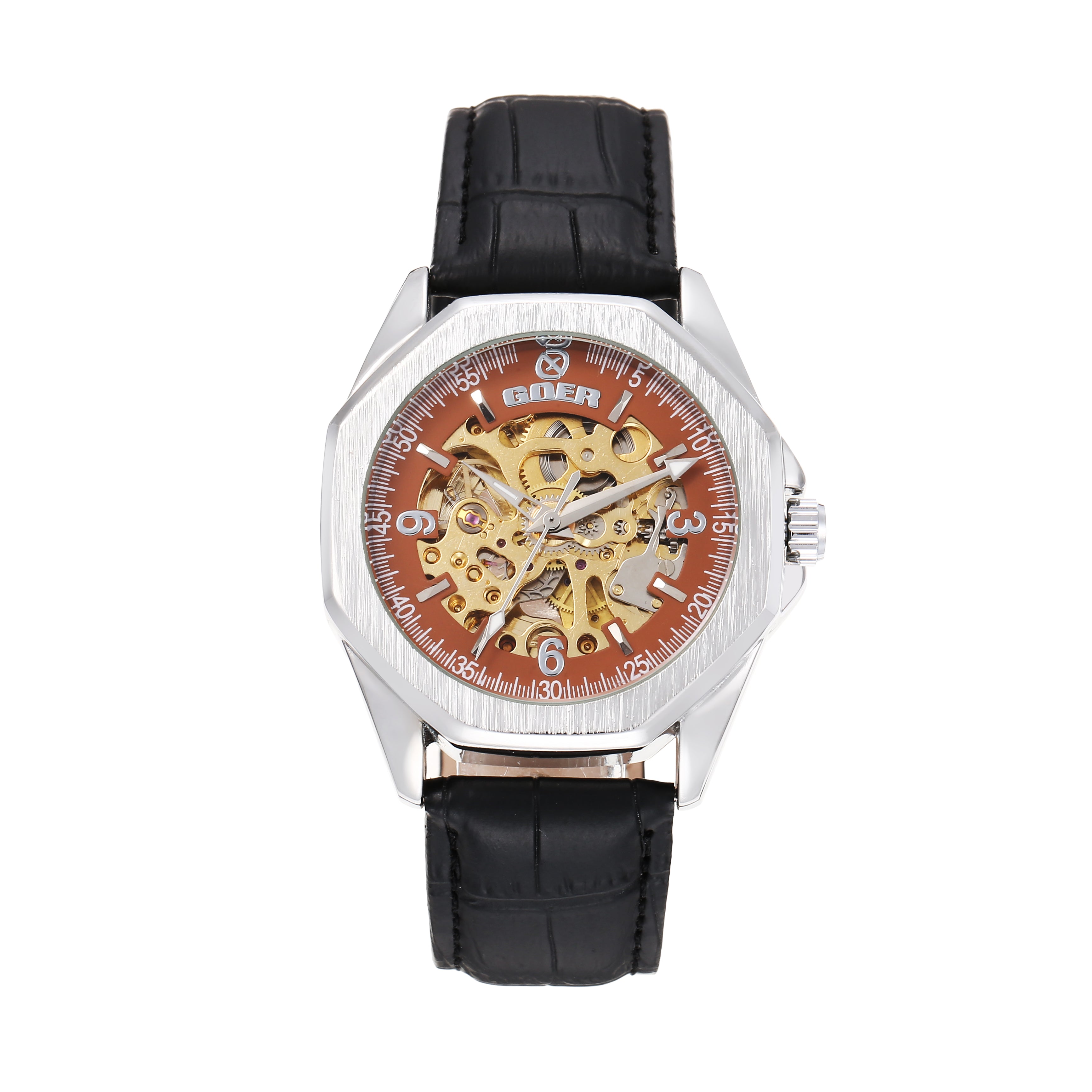 1742-Automatic Skeleton Leather Watch
