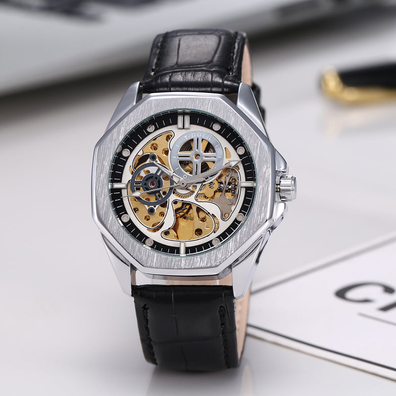 1743-Automatic Skeleton Leather Watch