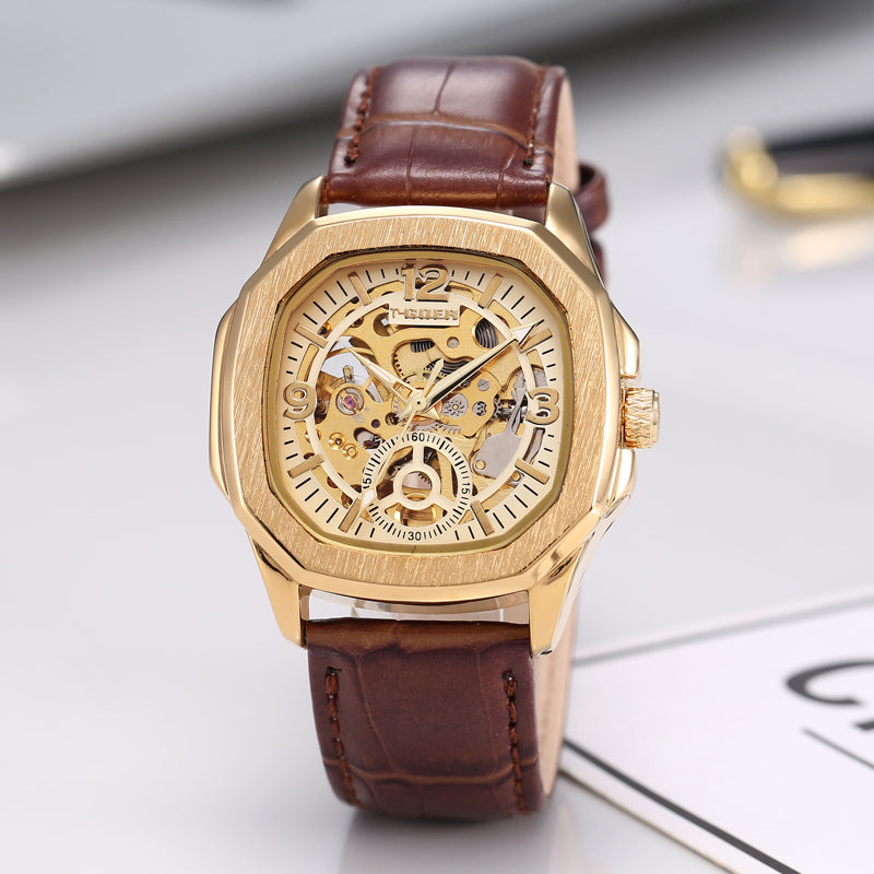 1744-Automatic Skeleton Leather Watch*OEM/ODM