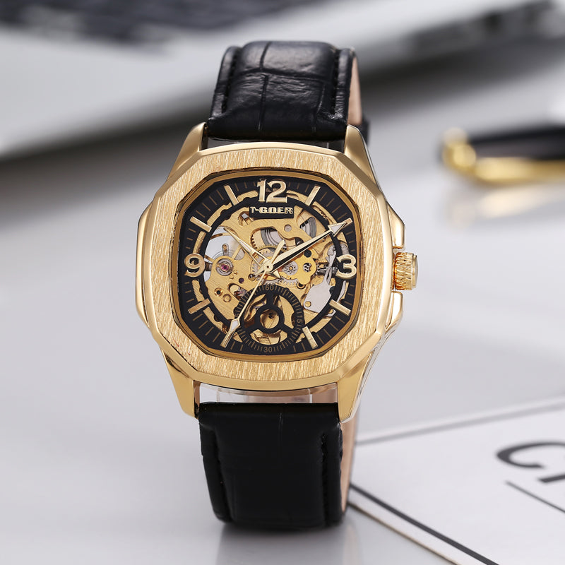 1744-Automatic Skeleton Leather Watch*OEM/ODM