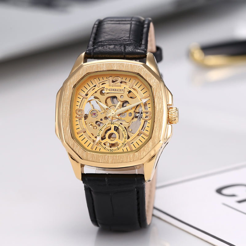 1744-Automatic Skeleton Leather Watch*OEM/ODM