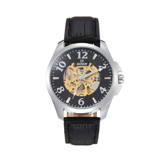 Automatic mechanical hollow leather strap watch