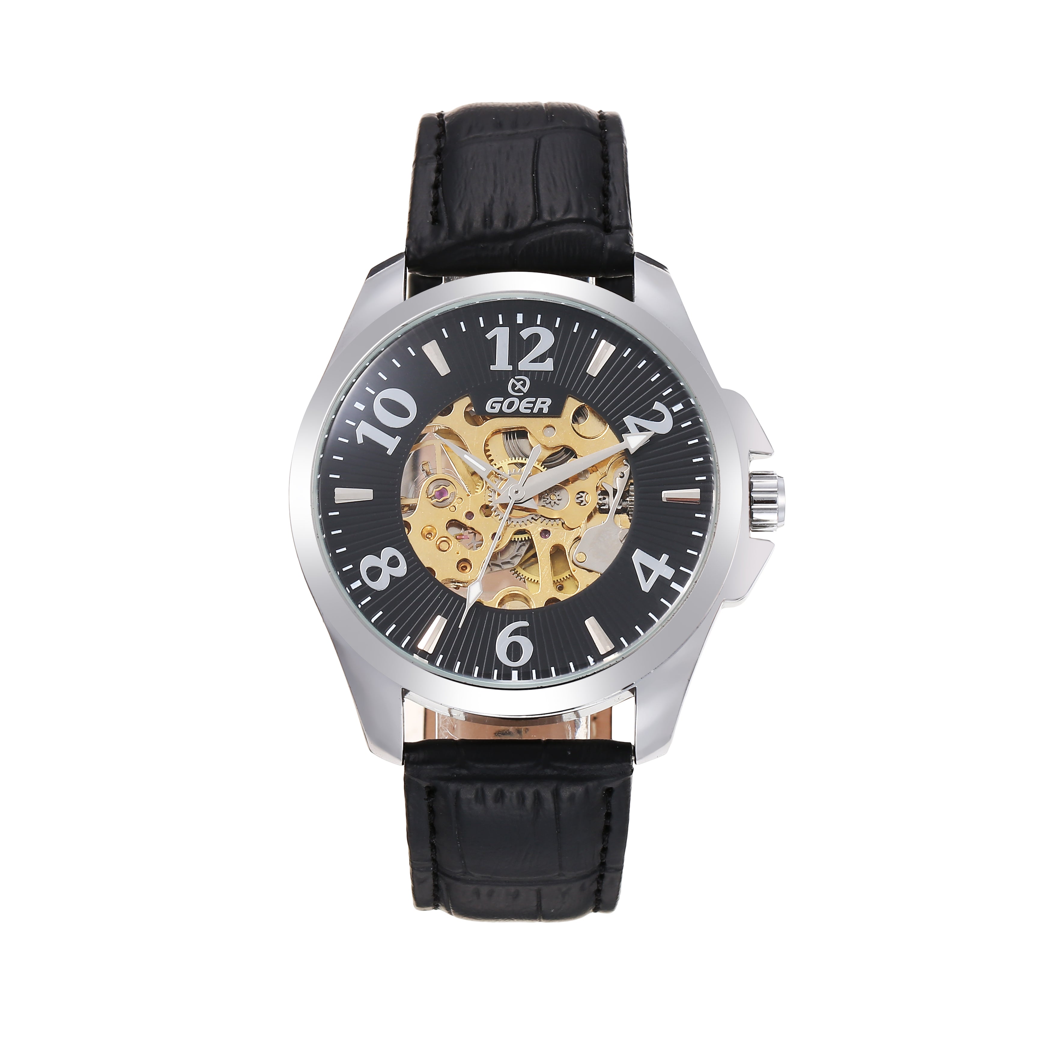 3715-Automatic Skeleton Leather Watch