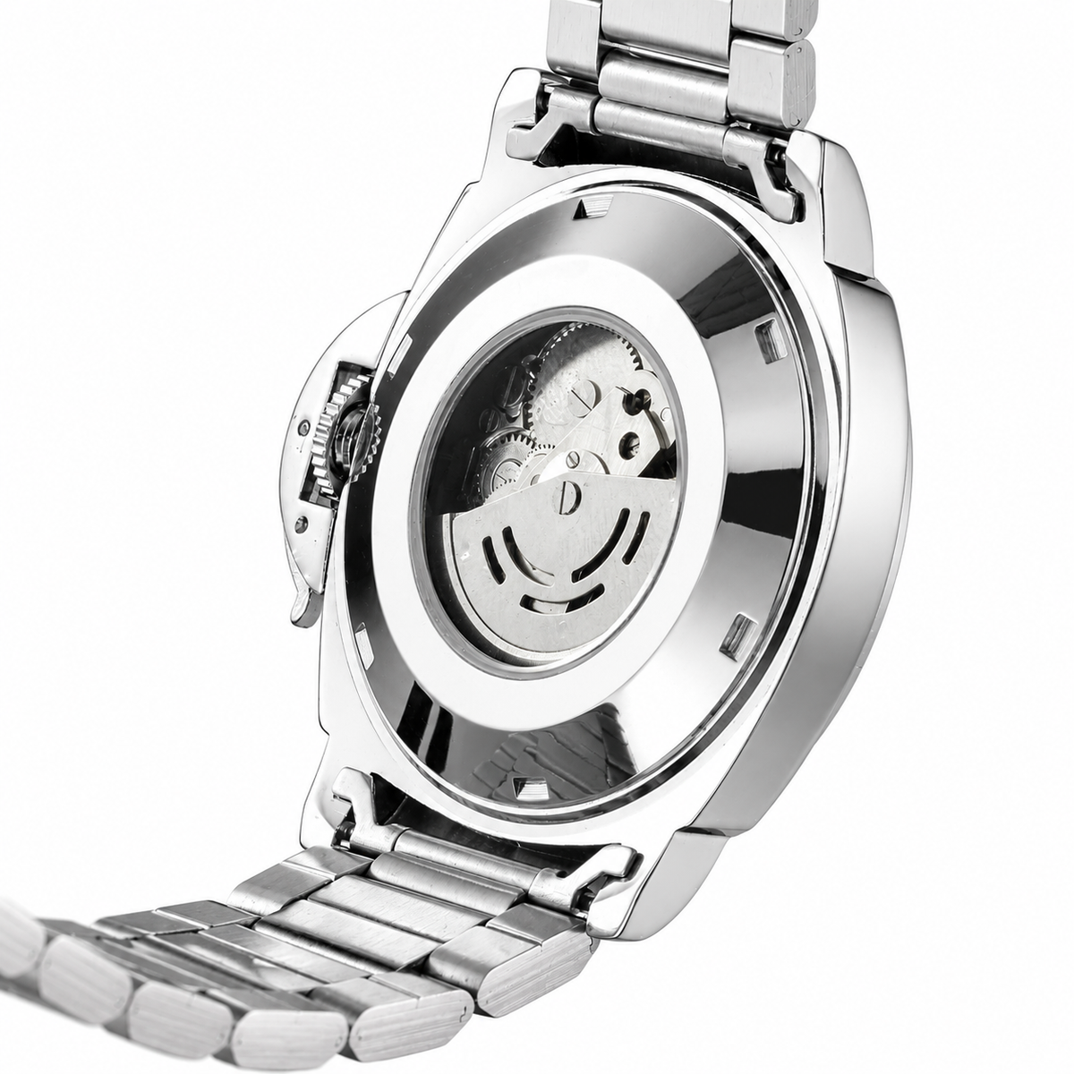 T-GOER Men's Skeleton Automatic Watch | Silver Steel & Blue Hands