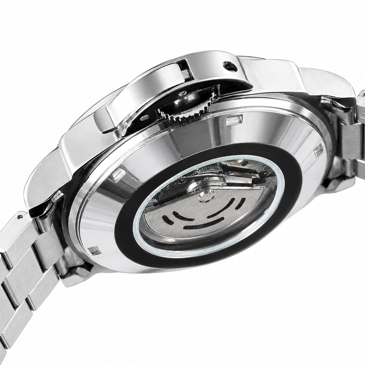 T-GOER Men's Skeleton Automatic Watch | Silver Steel & Blue Hands