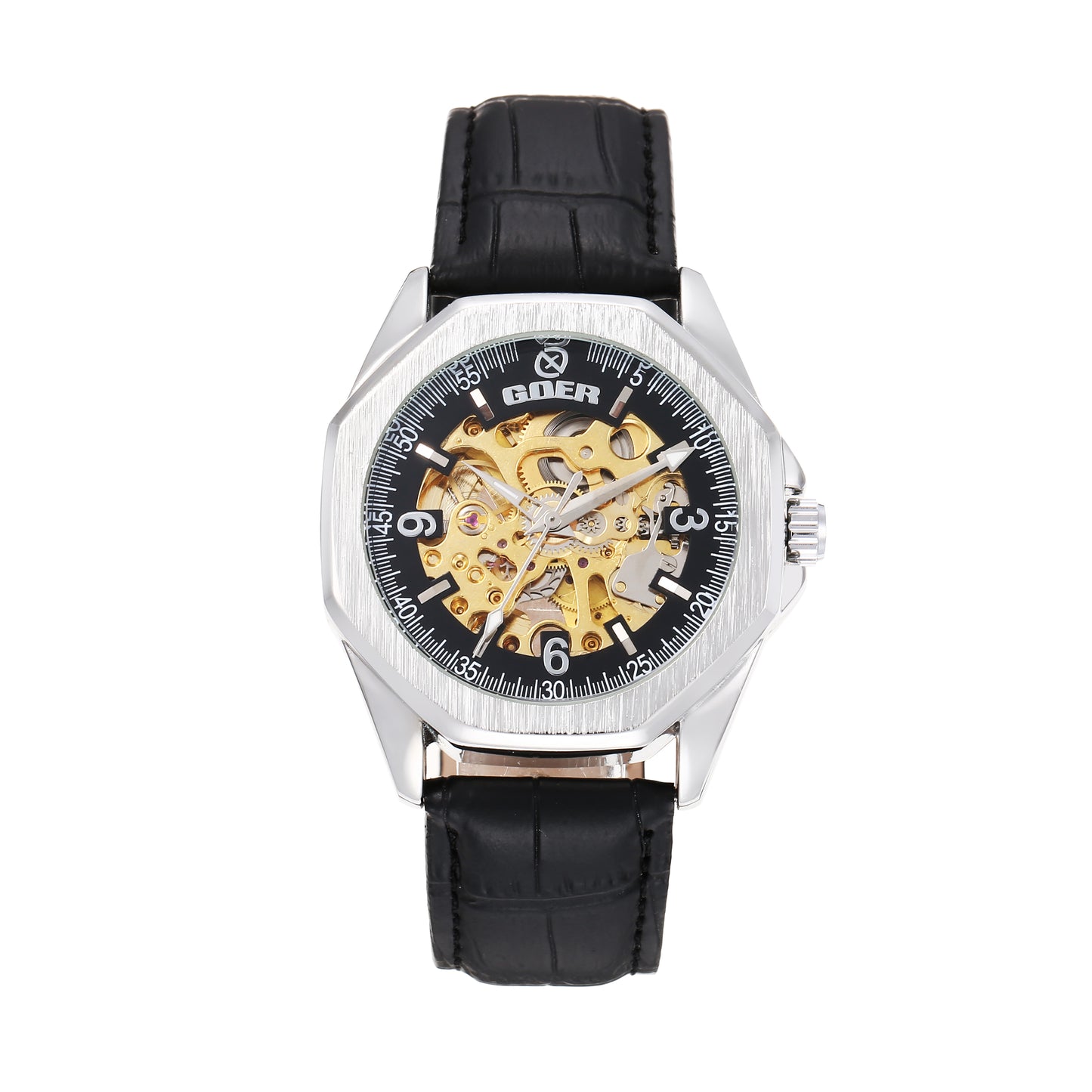 Automatic mechanical hollow leather strap watch
