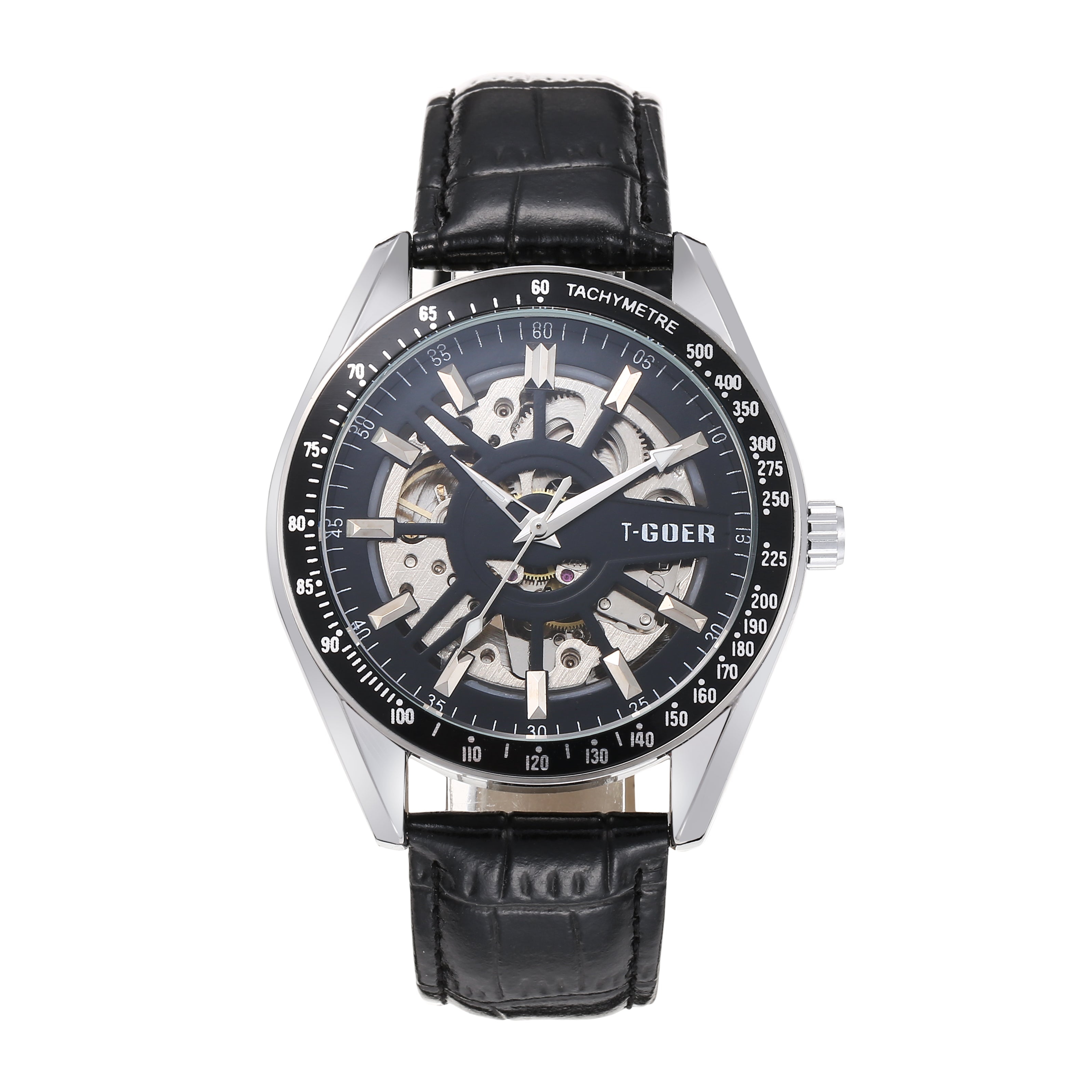 1753-Automatic mechanical skeleton leather watch