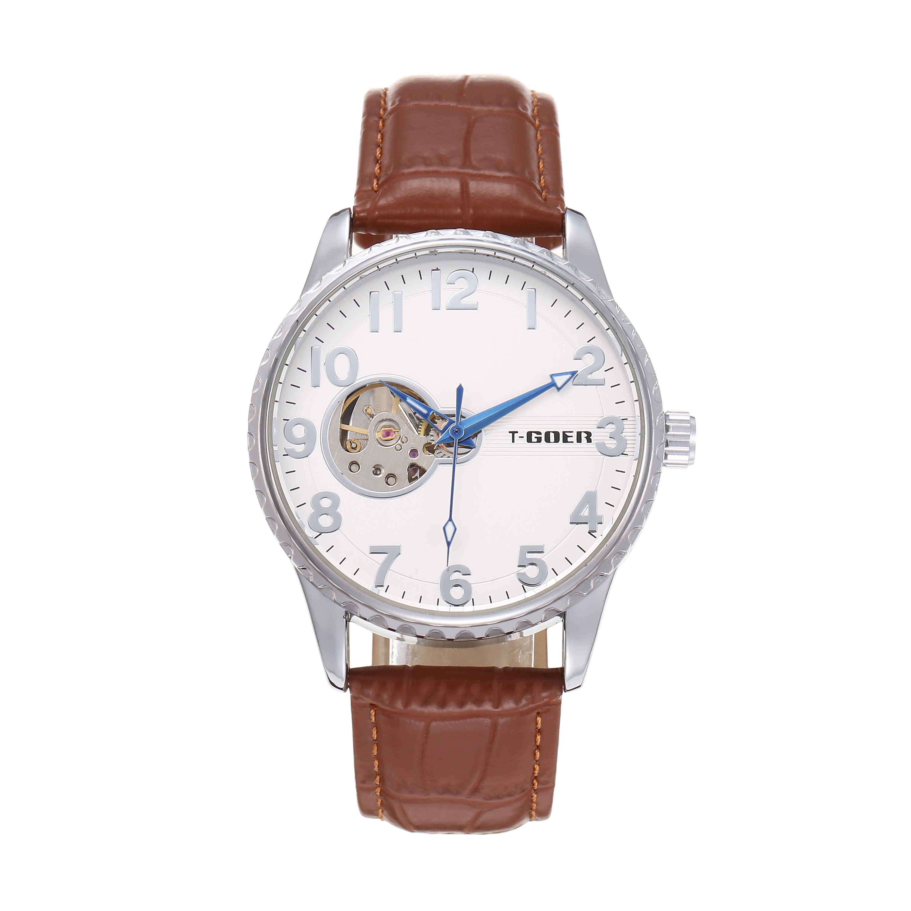 1715-Automatic mechanical skeleton leather watch
