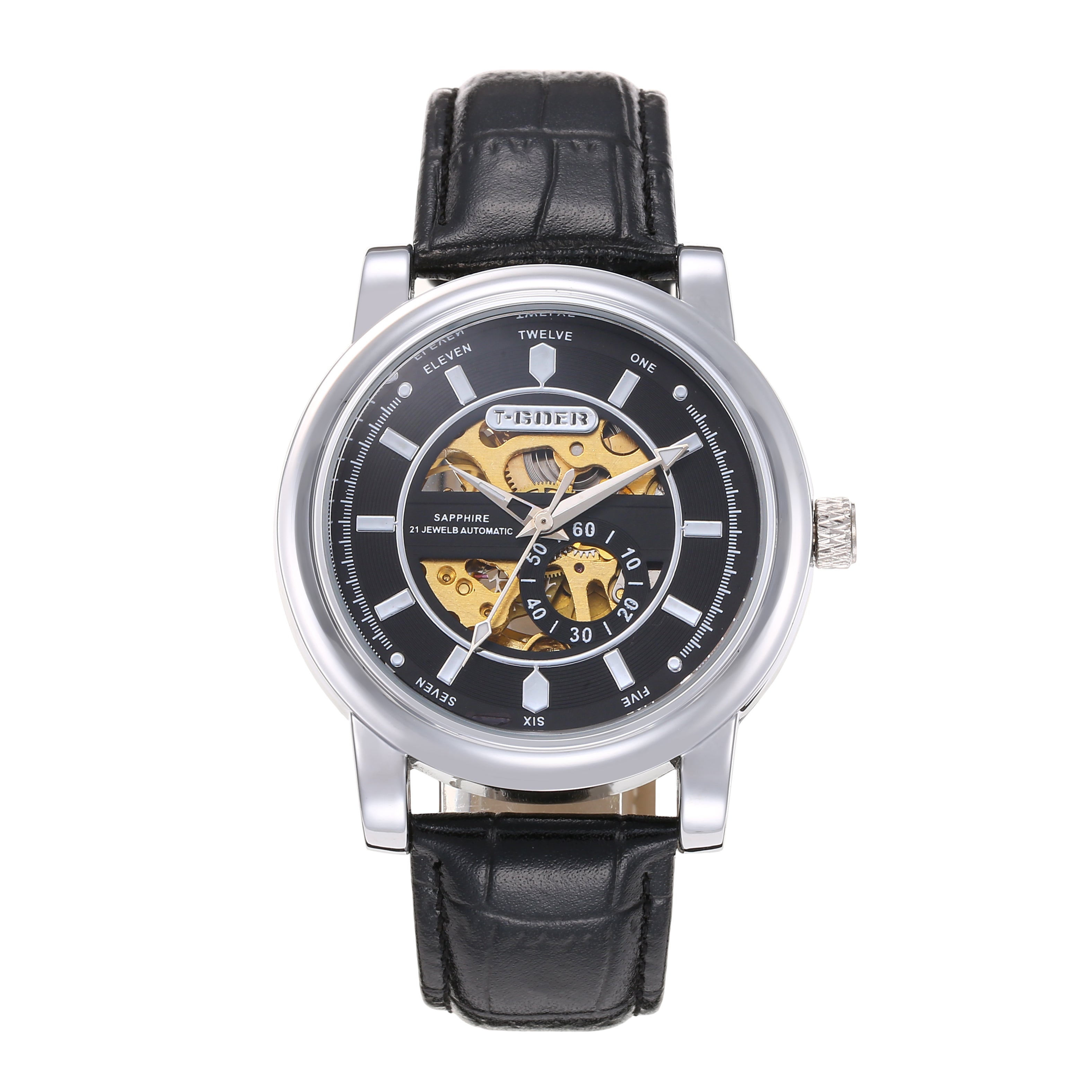 1208-Automatic Mechanical Skeleton Leather Watch