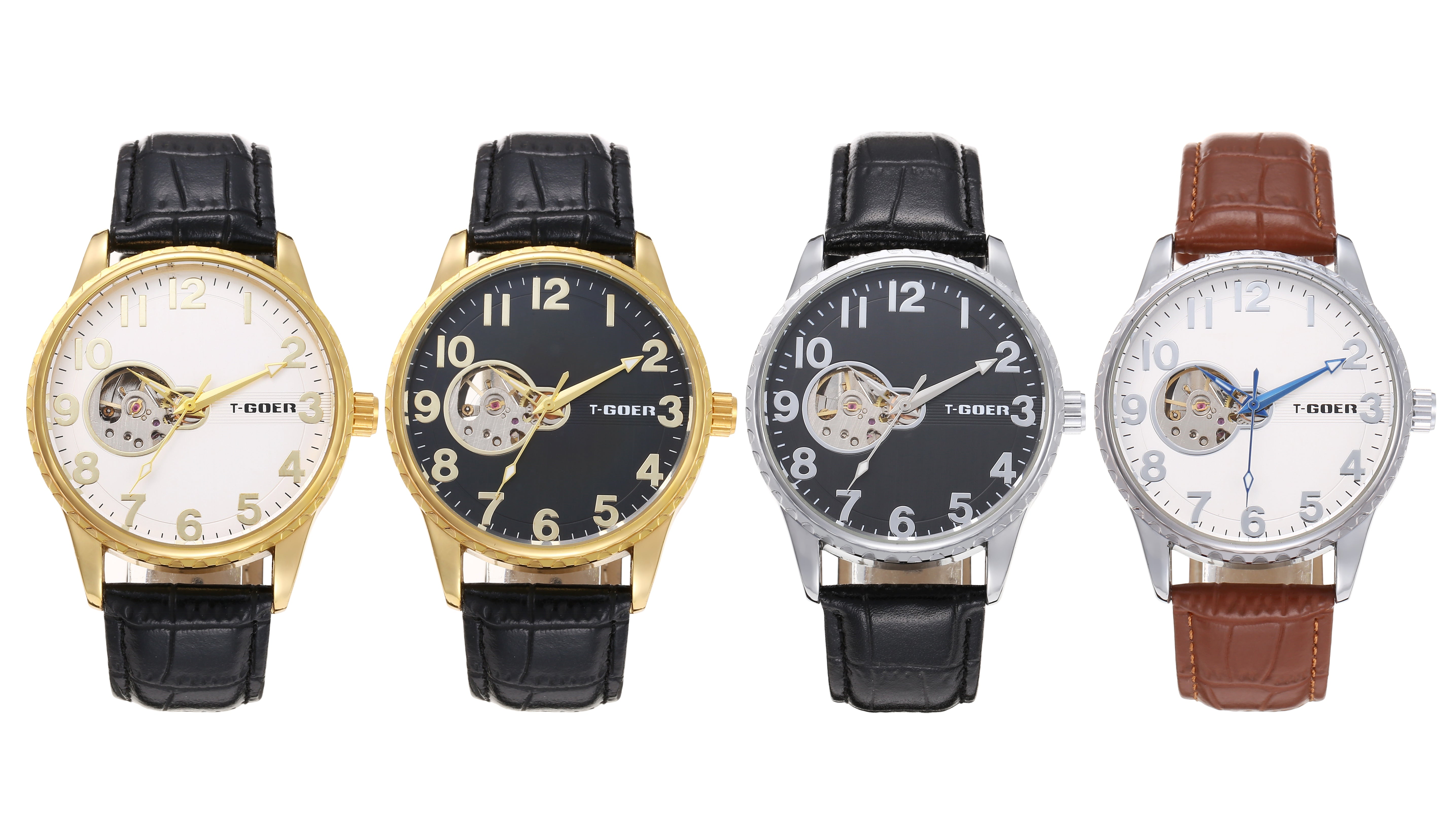 1715-Automatic mechanical skeleton leather watch