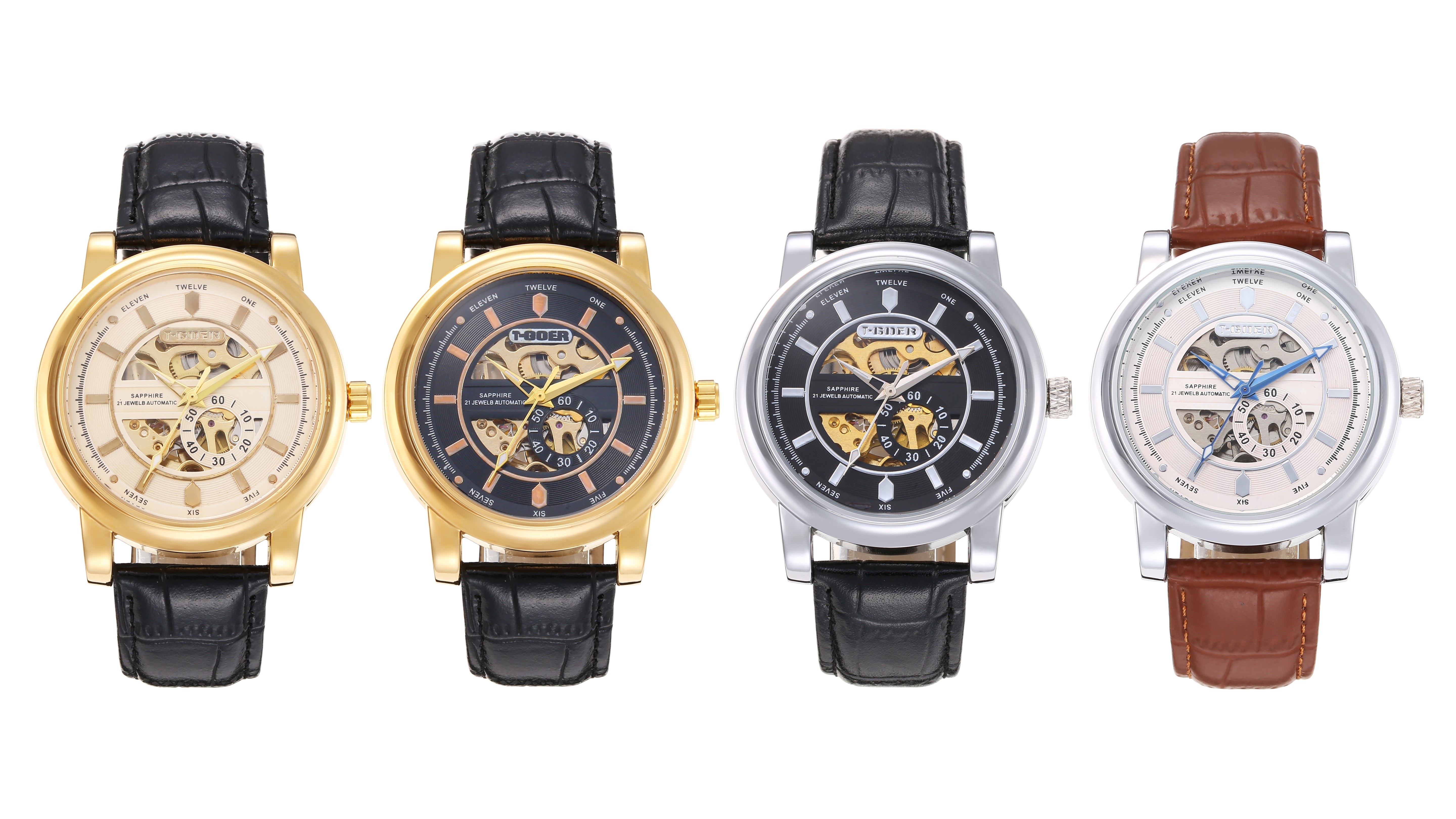 1208-Automatic Mechanical Skeleton Leather Watch