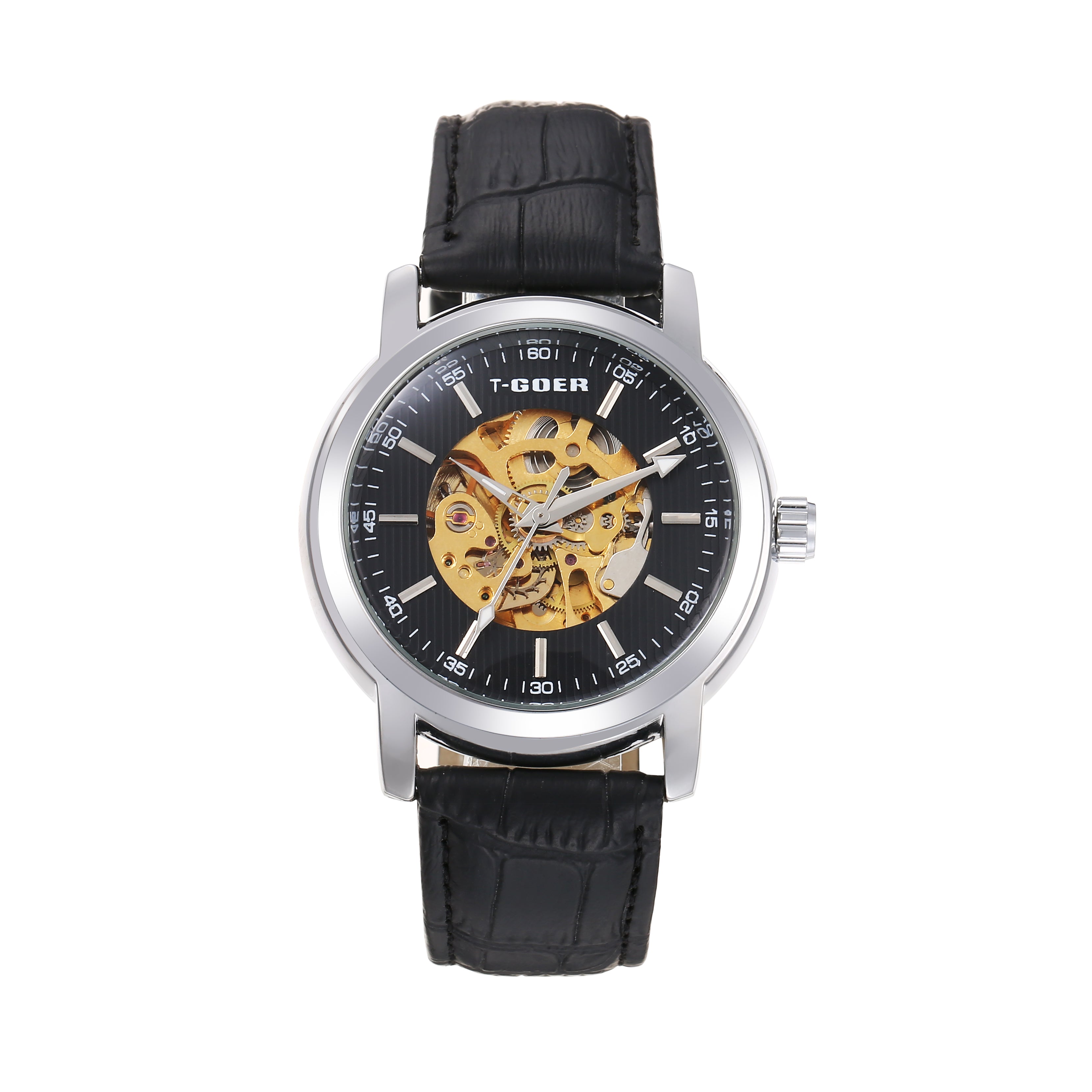 1305-Automatic Skeleton Leather Watch
