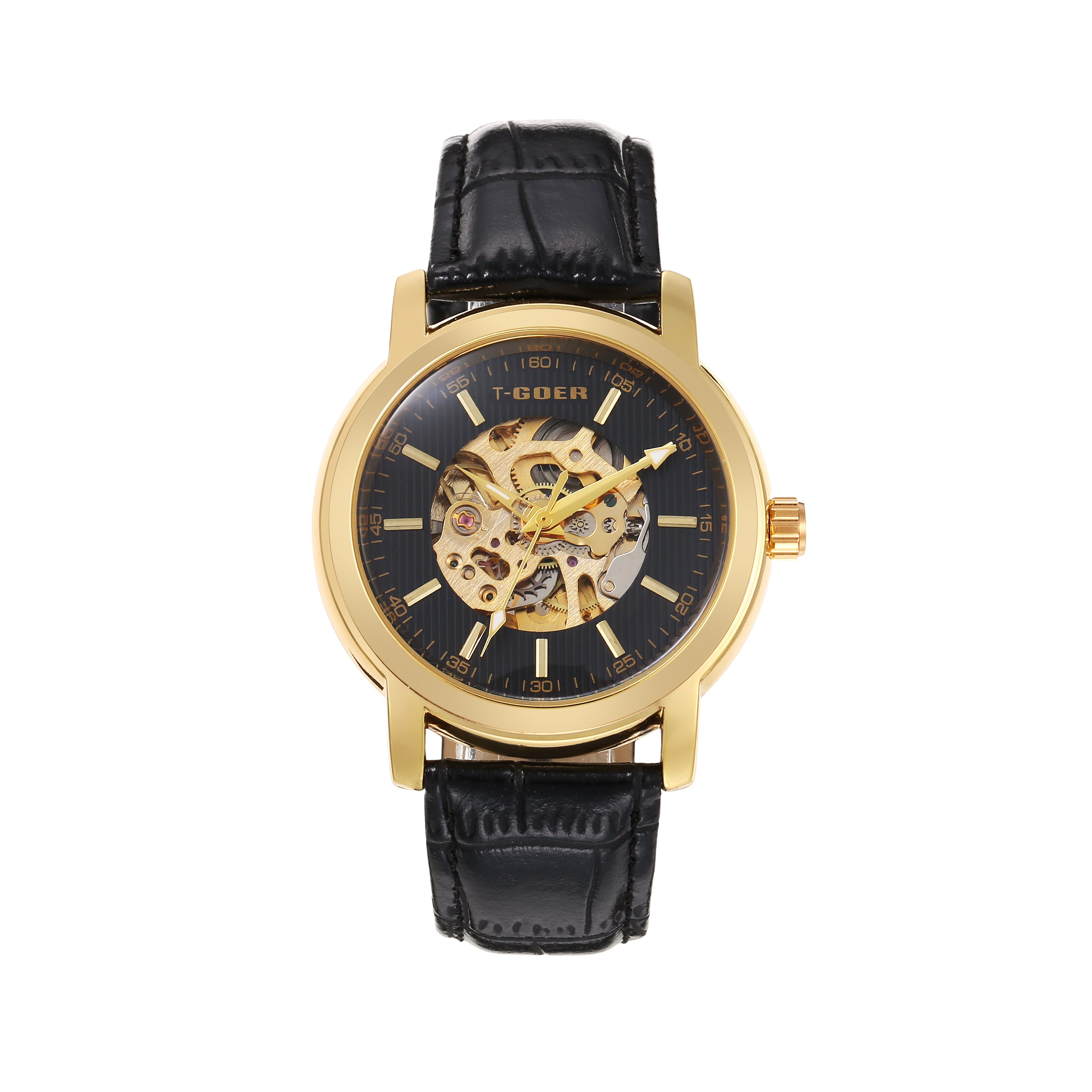 1305-Automatic Skeleton Leather Watch