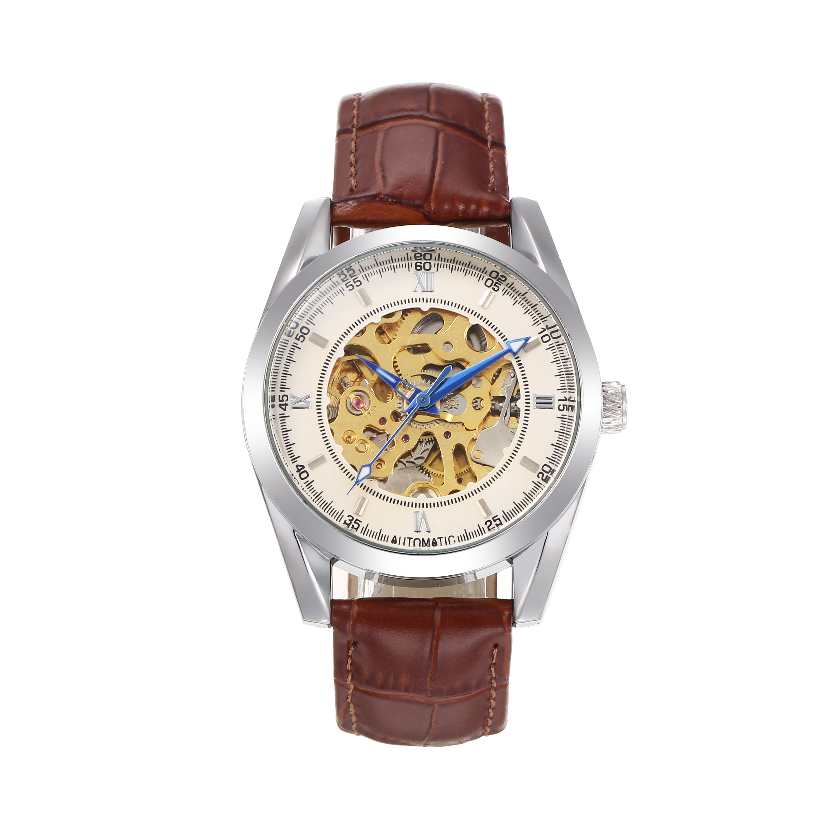 1702-Automatic Skeleton Leather Watch