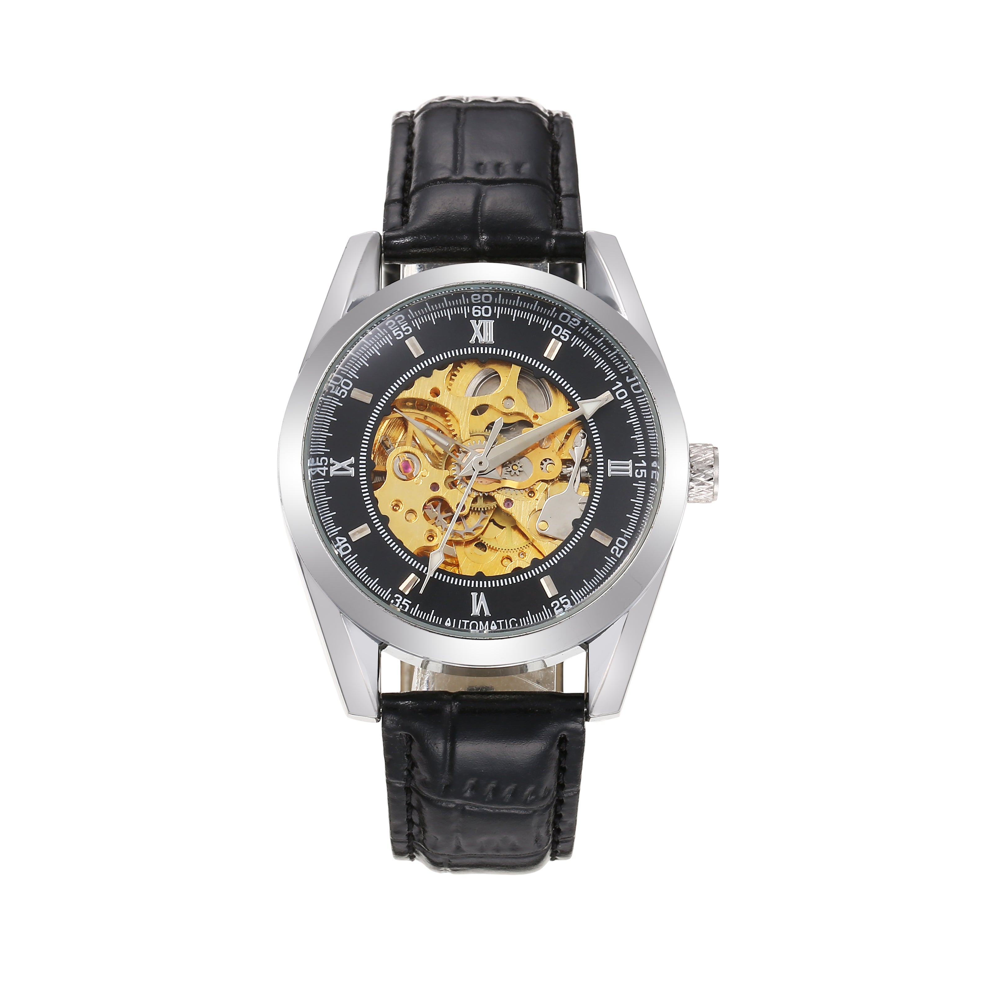 1702-Automatic Skeleton Leather Watch