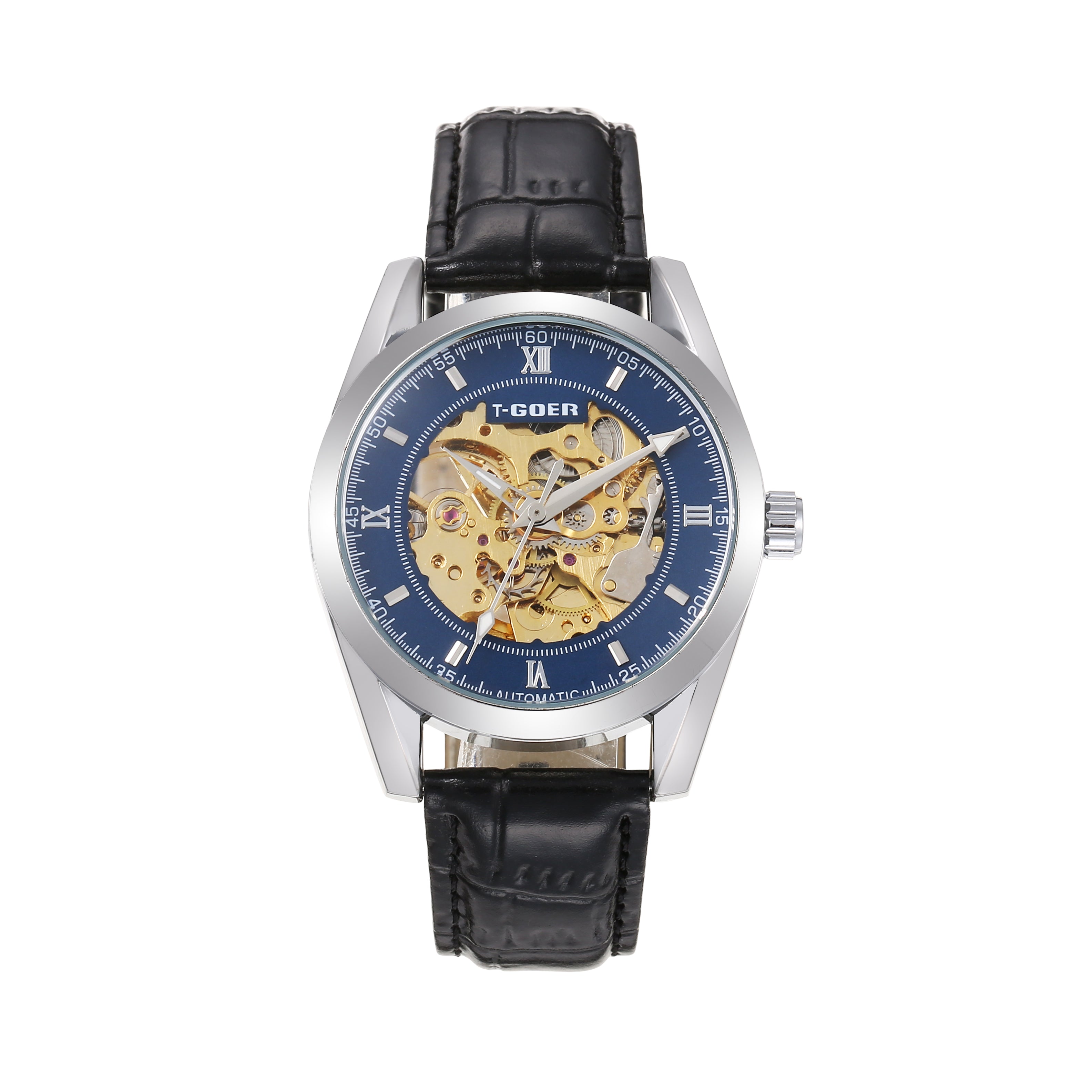 1702-Automatic Skeleton Leather Watch
