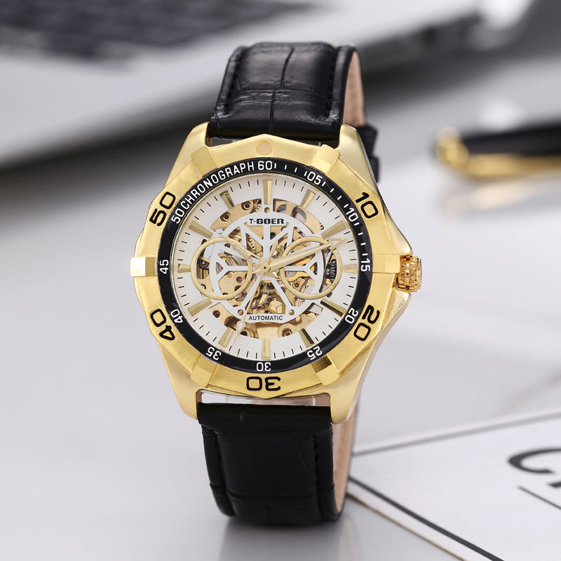 1721-Automatic Skeleton Leather Watch