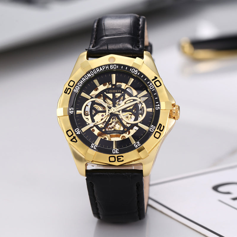 1721-Automatic Skeleton Leather Watch