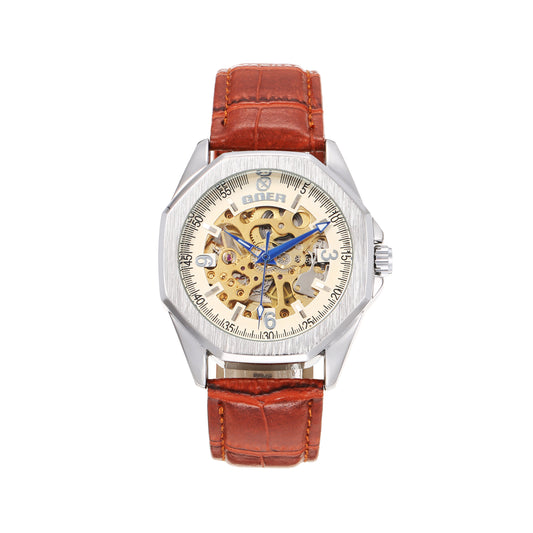 Automatic mechanical hollow leather strap watch