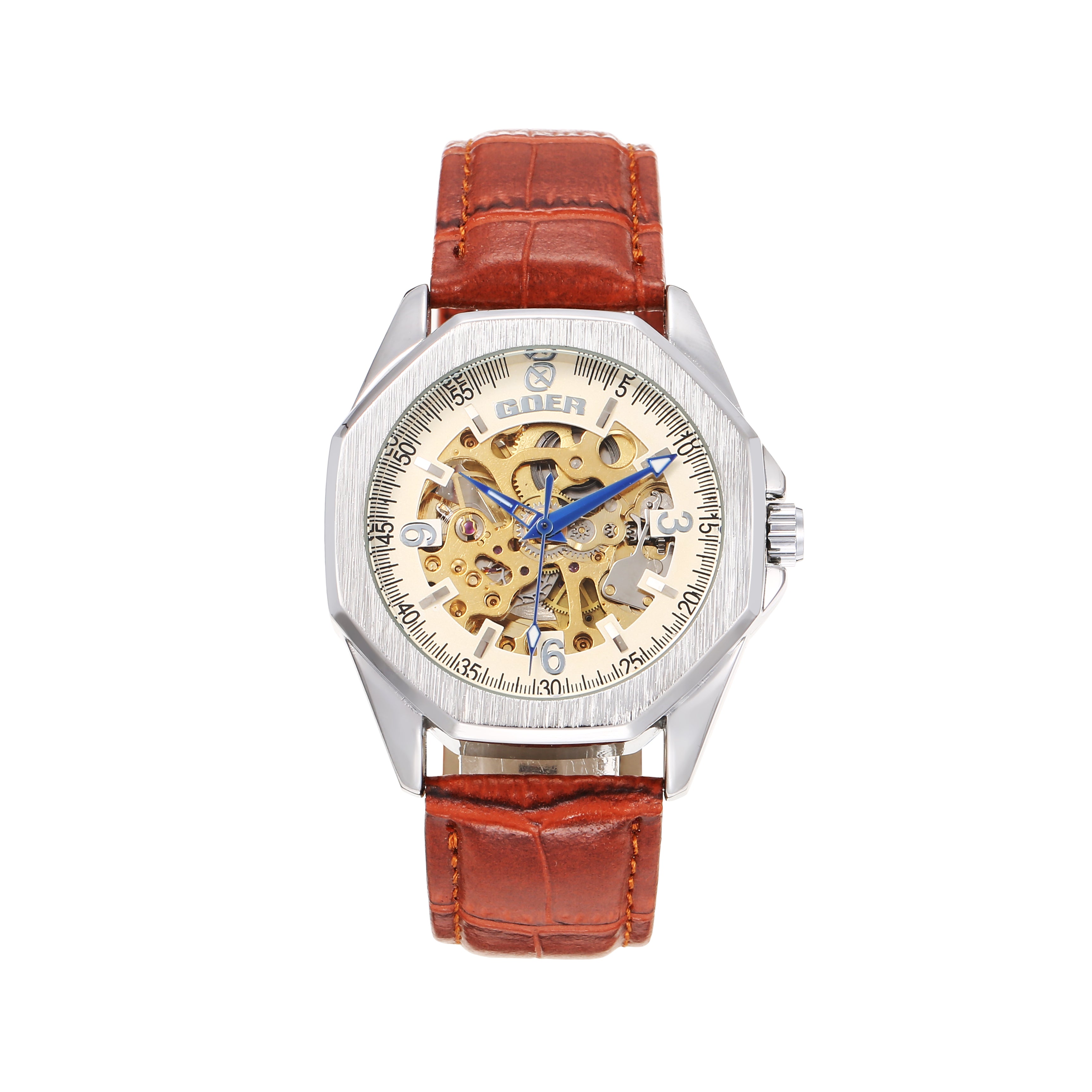 1742-Automatic Skeleton Leather Watch