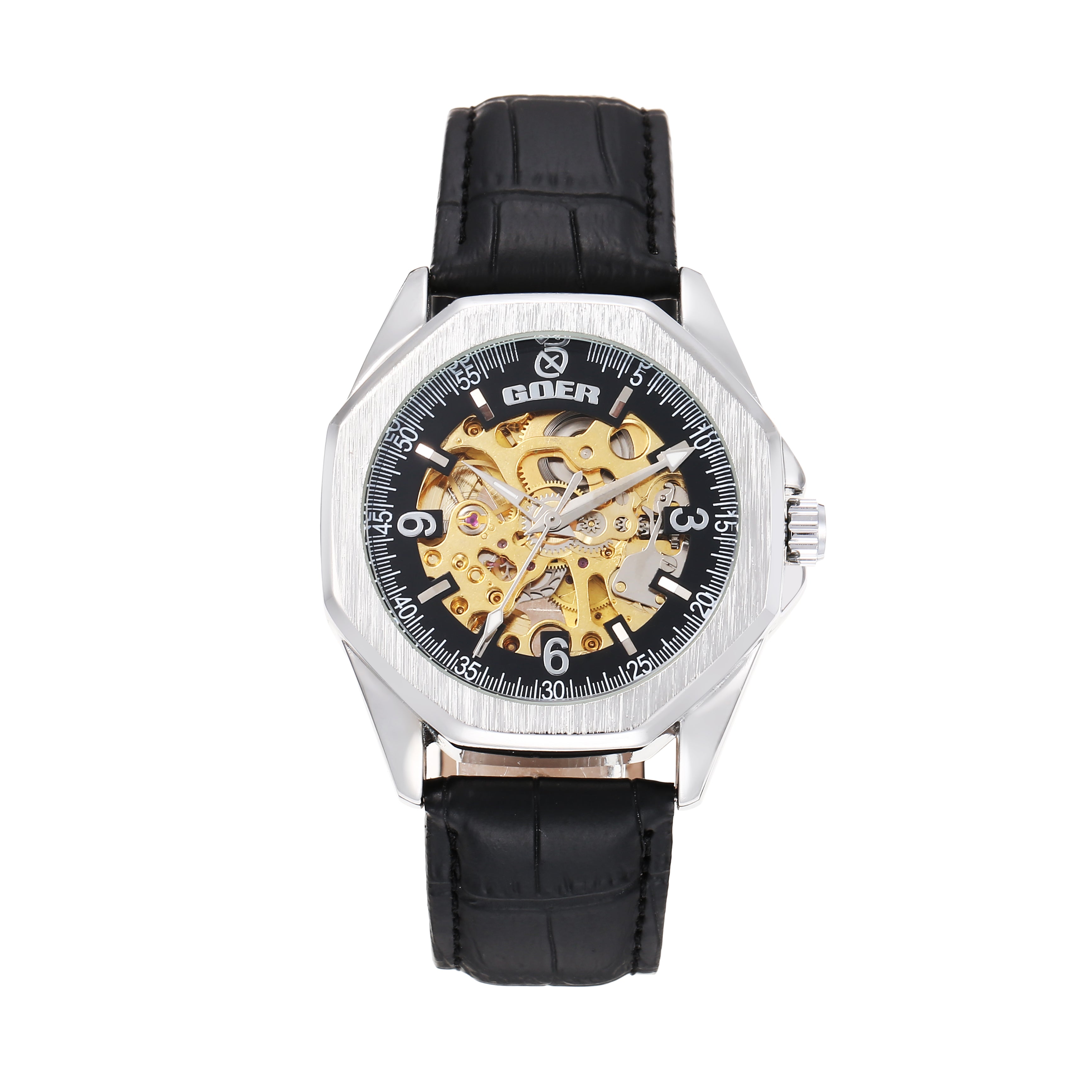 1742-Automatic Skeleton Leather Watch