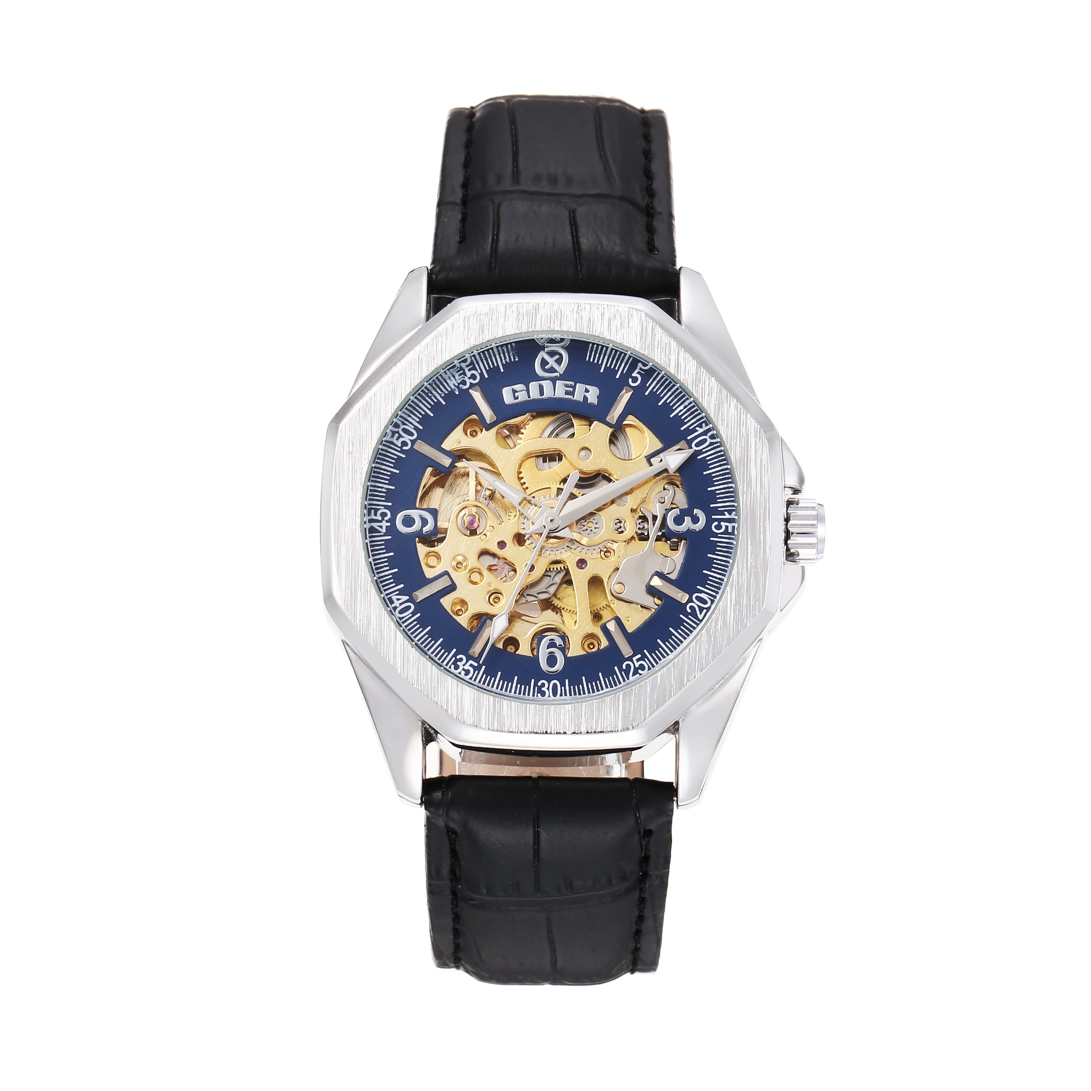 1742-Automatic Skeleton Leather Watch