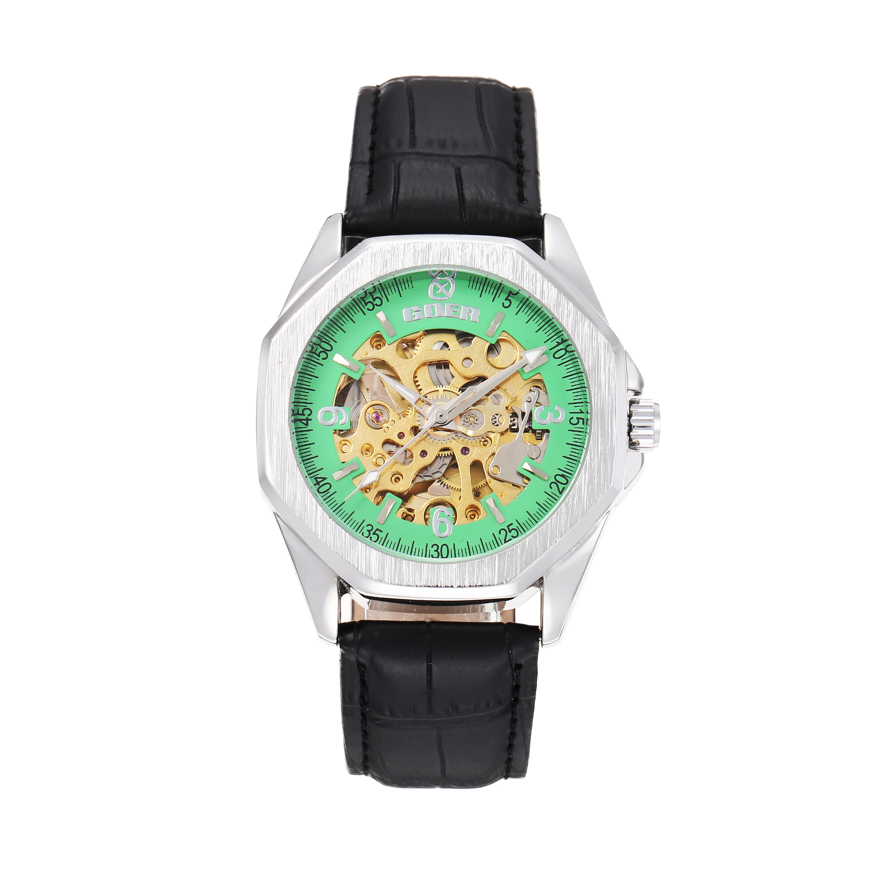 1742-Automatic Skeleton Leather Watch