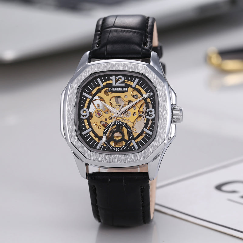 1744-Automatic Skeleton Leather Watch