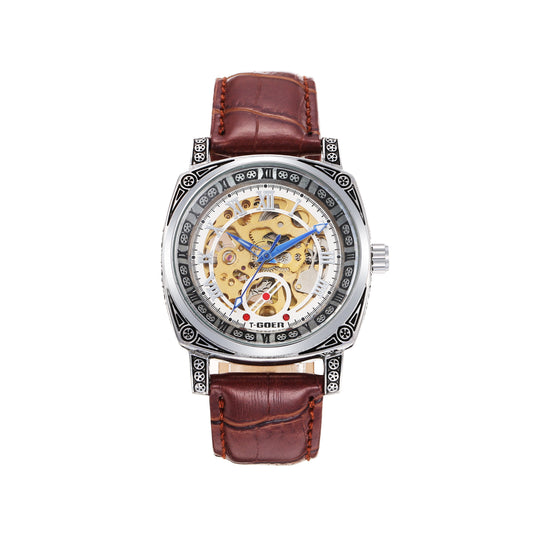 Automatic mechanical hollow leather strap watch