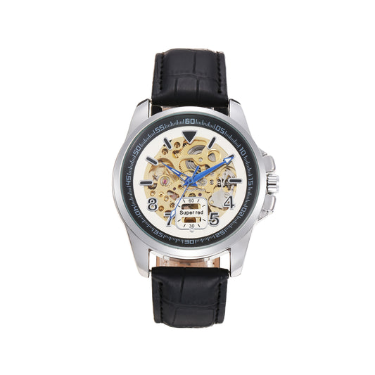 Automatic mechanical hollow leather strap watch