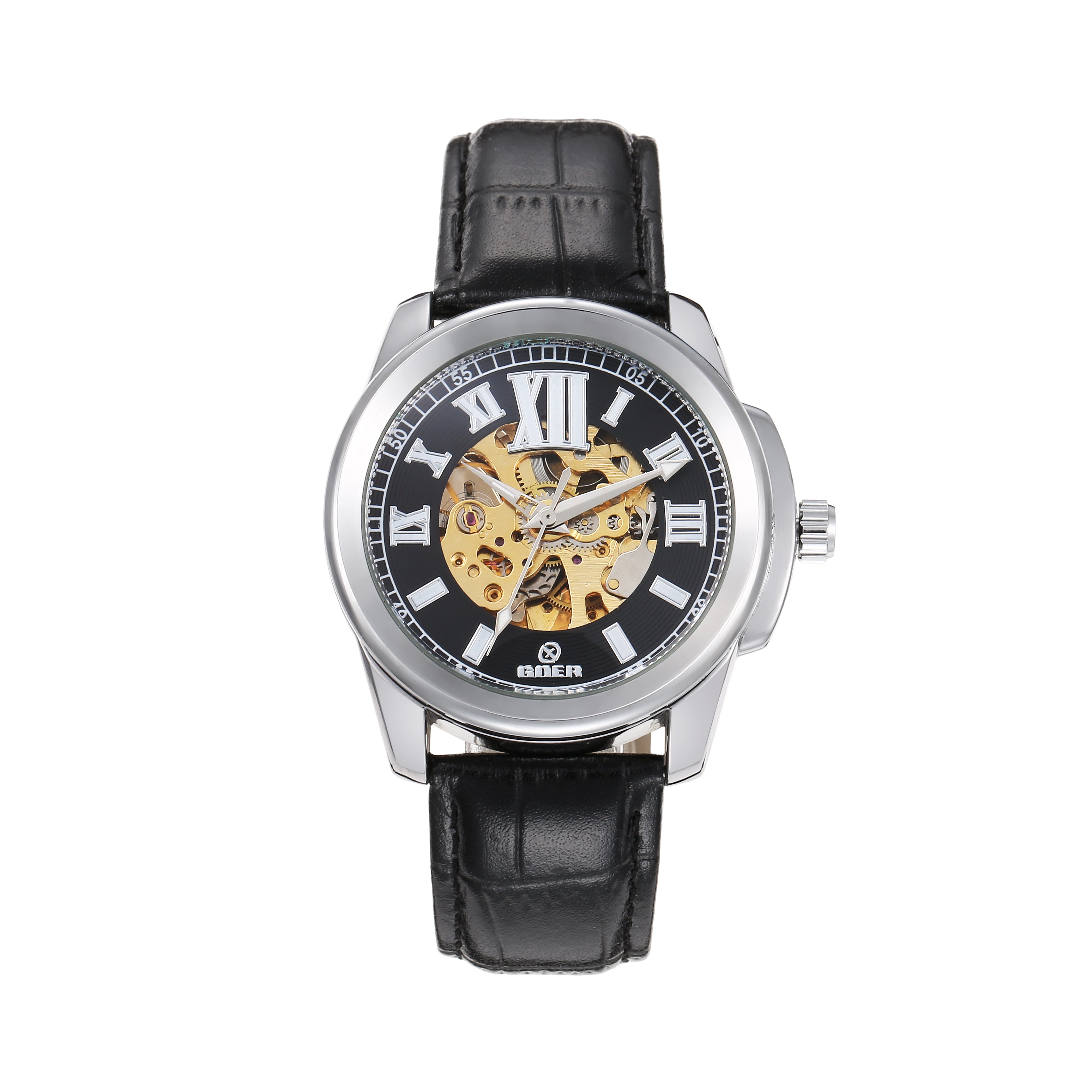 2130-Automatic Skeleton Leather Watch