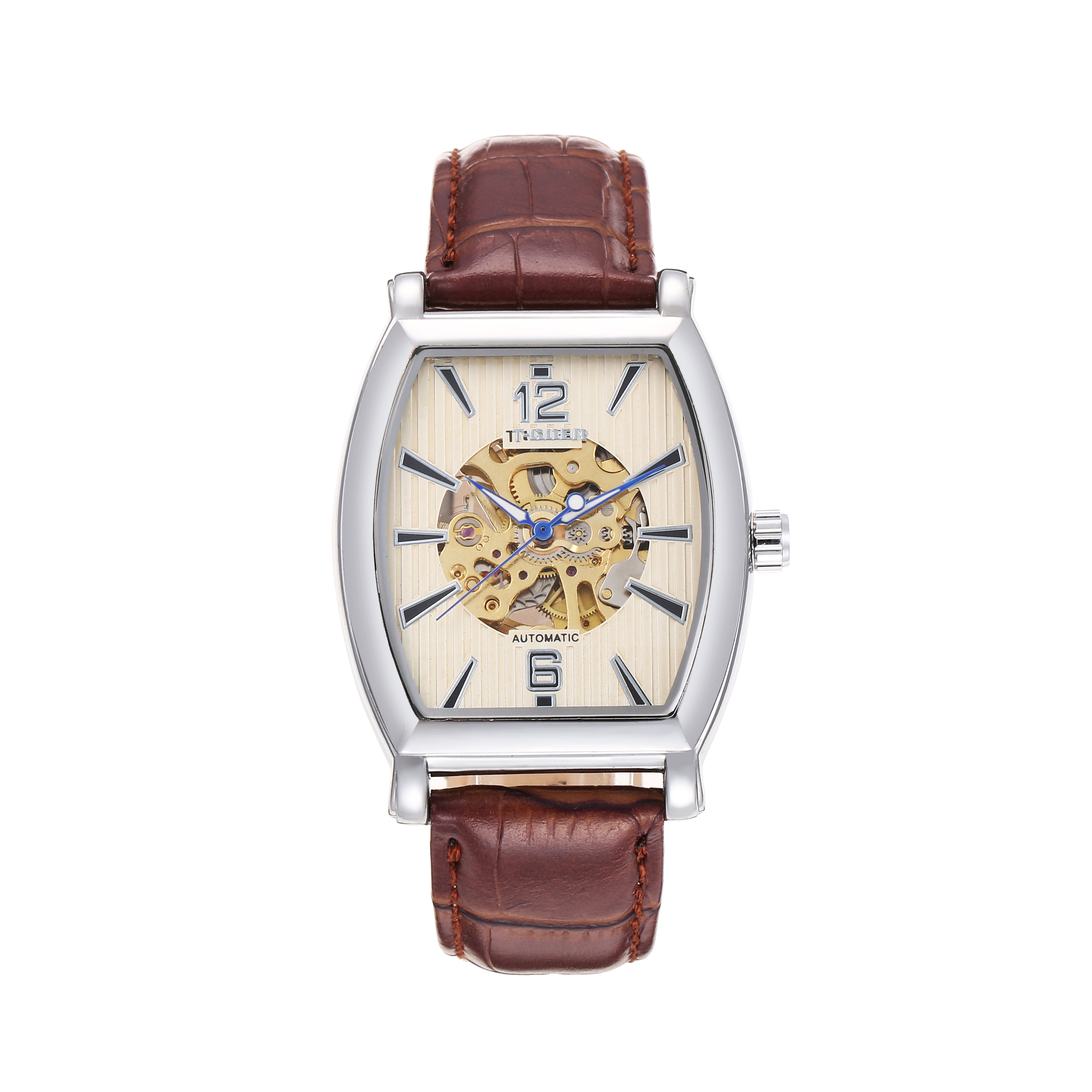 2555-Automatic Skeleton Leather Watch