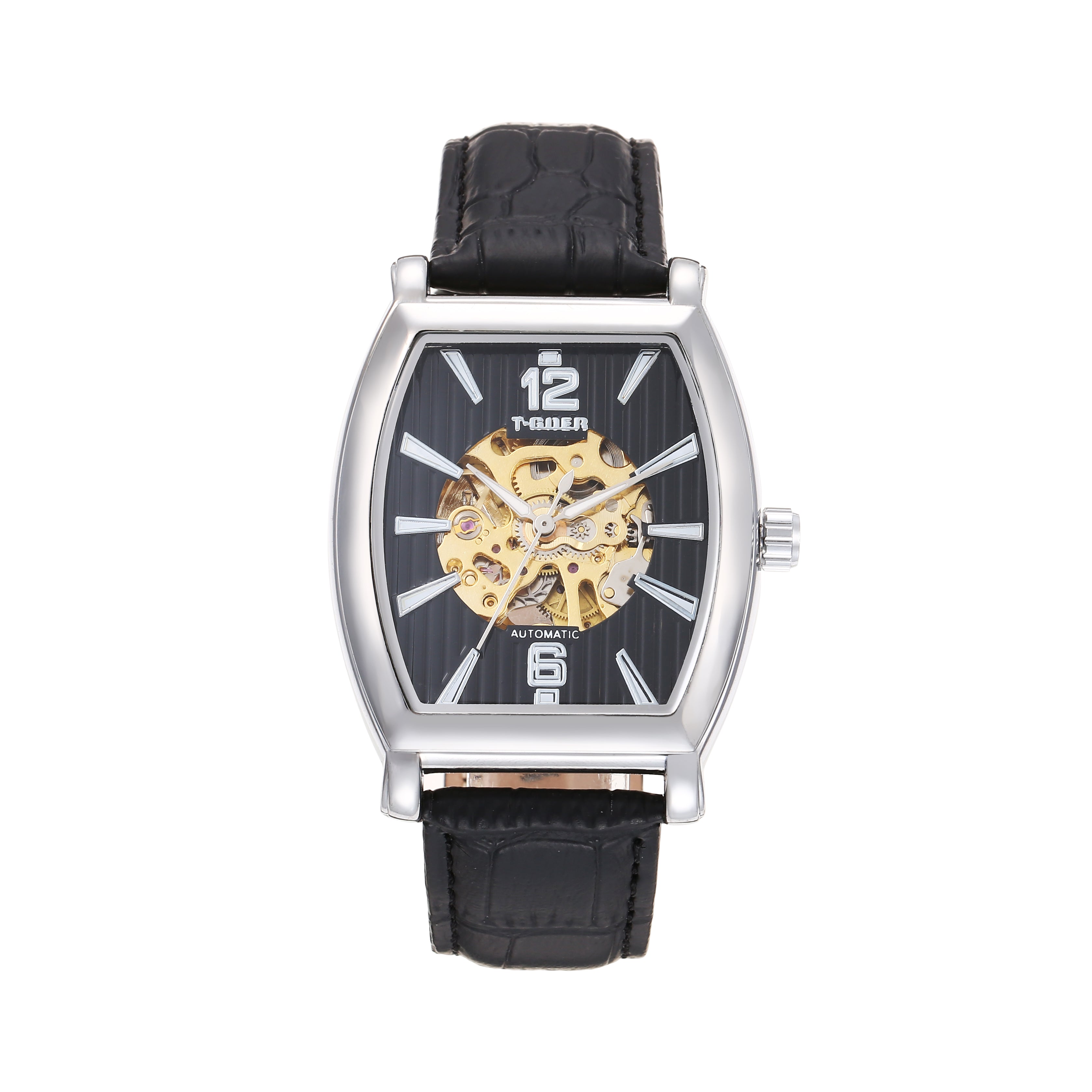 2555-Automatic Skeleton Leather Watch
