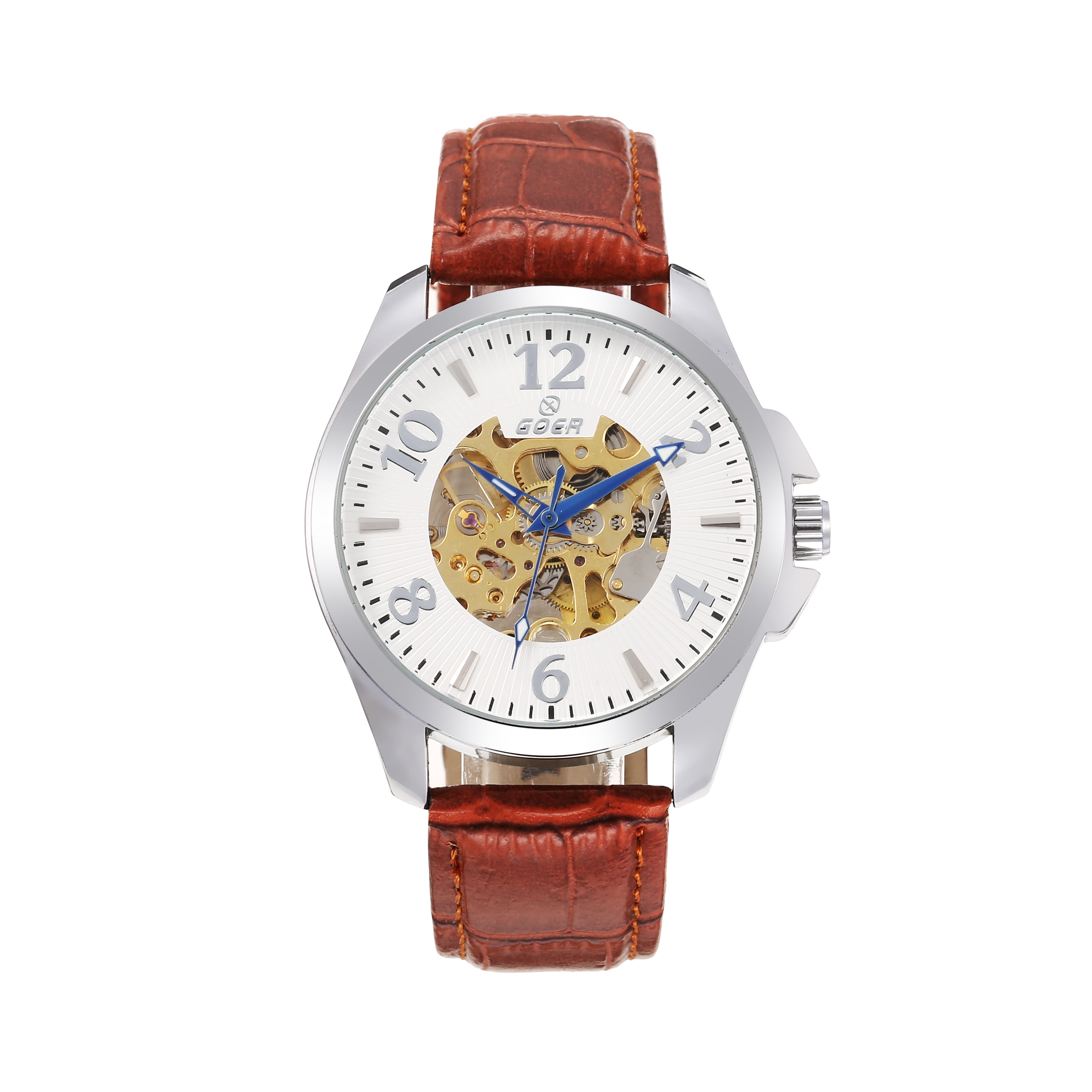 3715-Automatic Skeleton Leather Watch