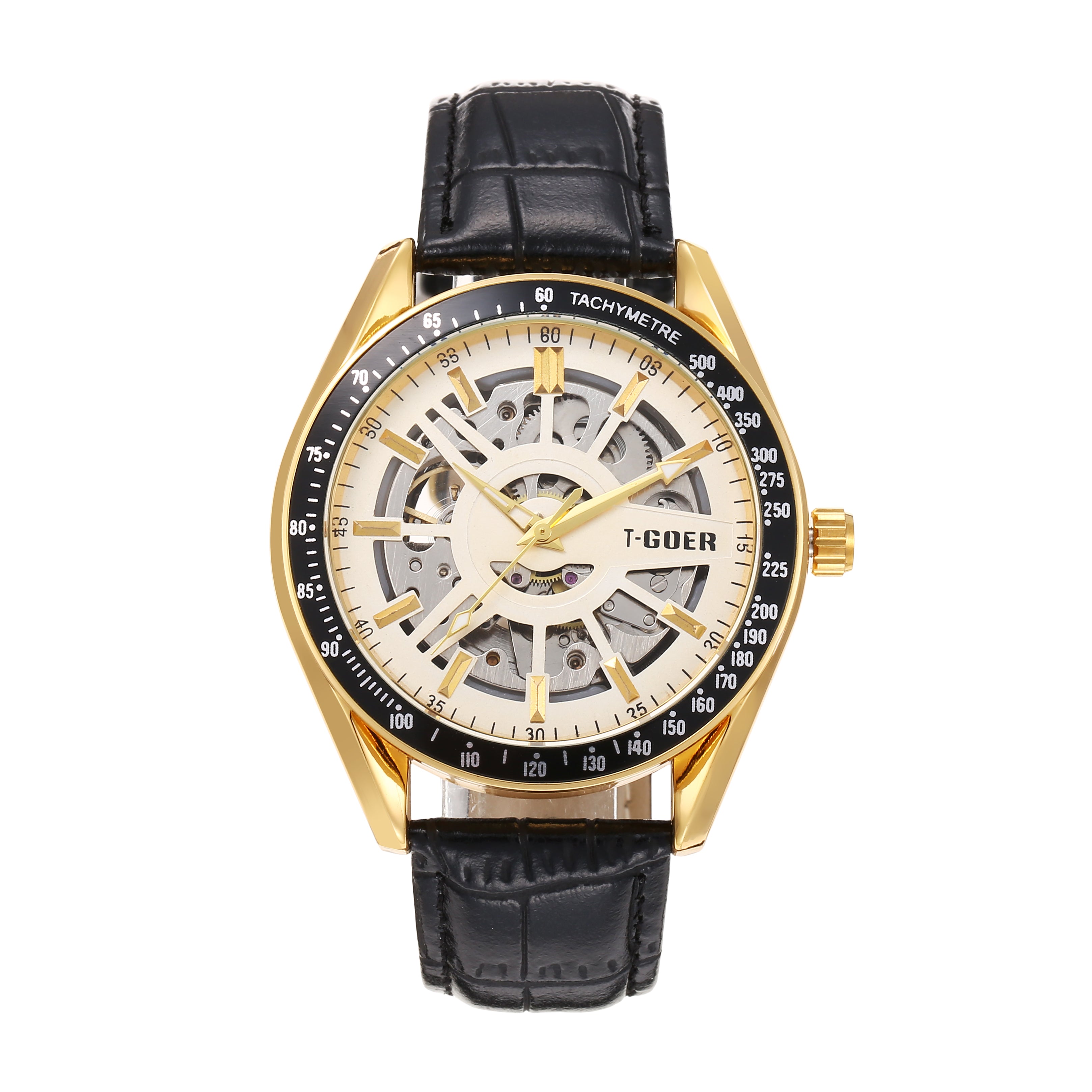 1753-Automatic mechanical skeleton leather watch