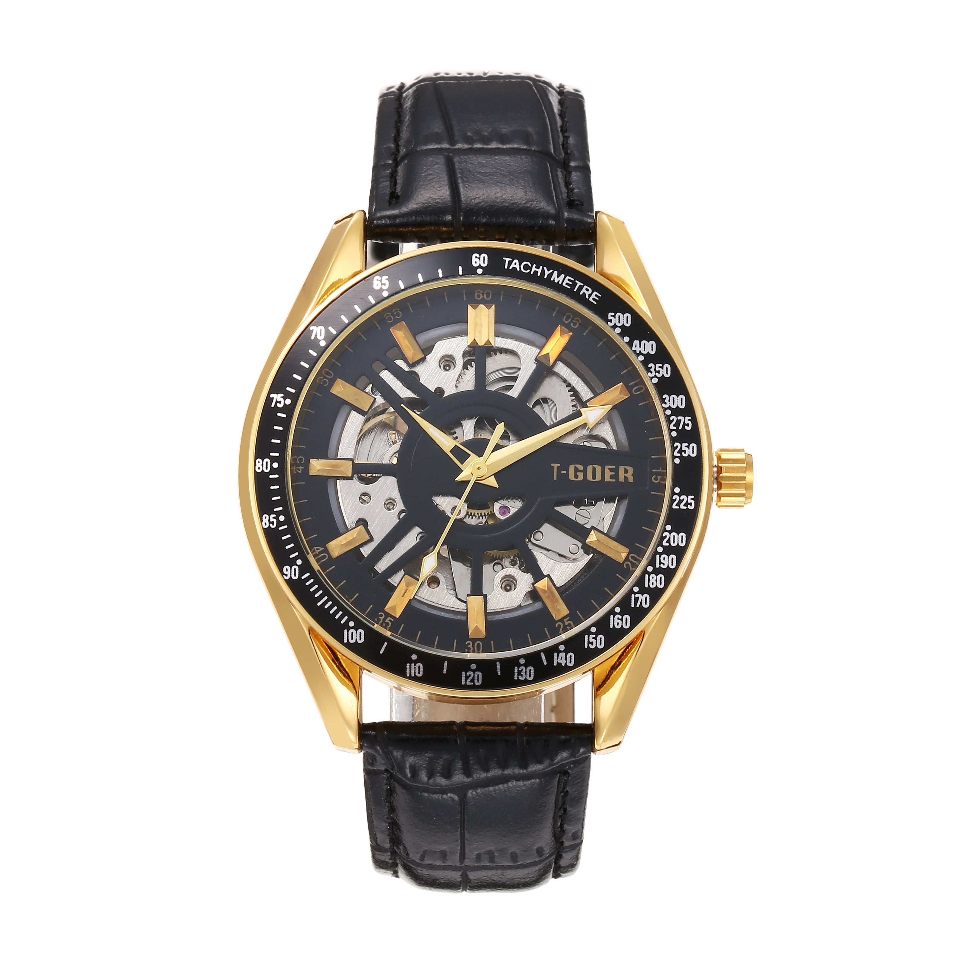 1753-Automatic mechanical skeleton leather watch