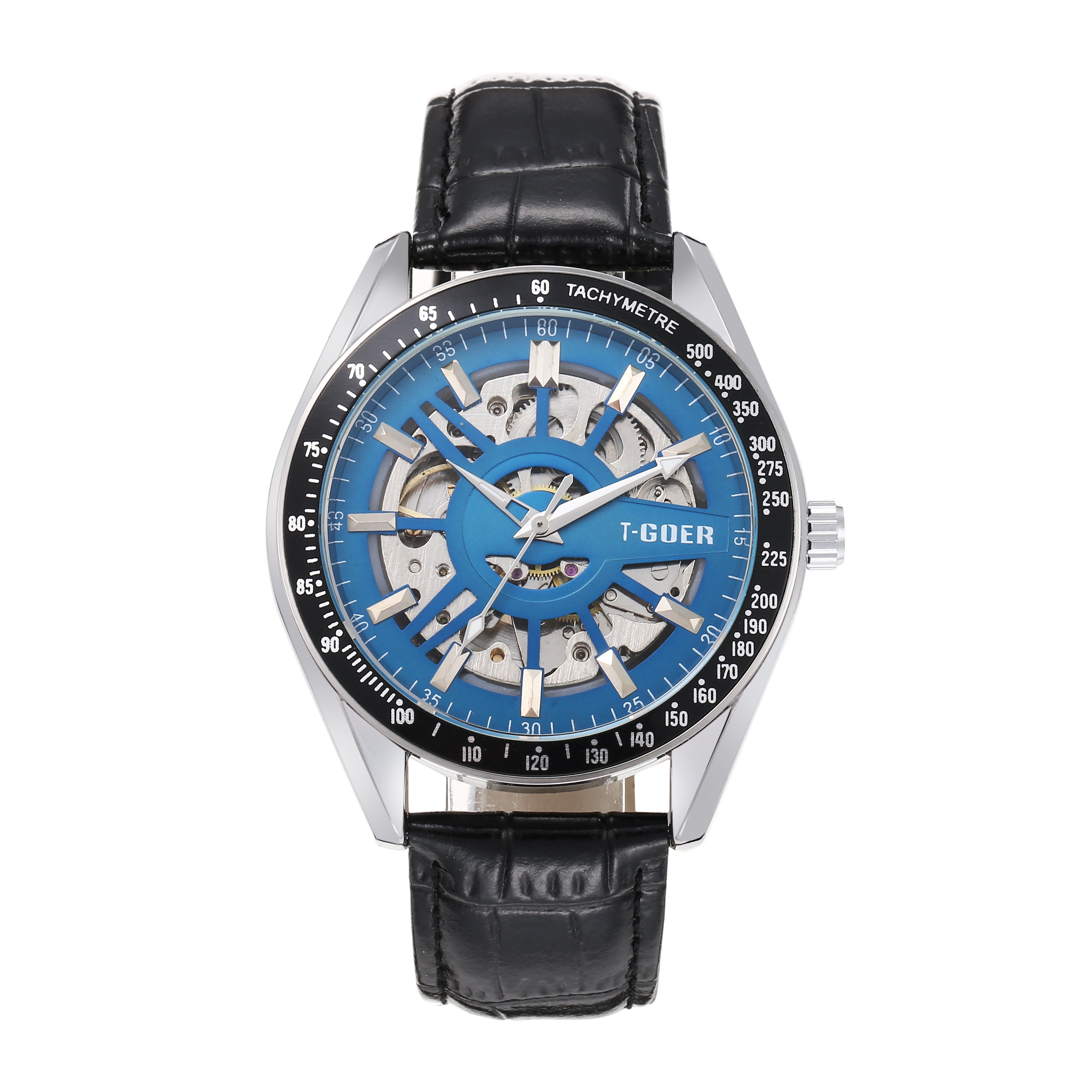 1753-Automatic mechanical skeleton leather watch