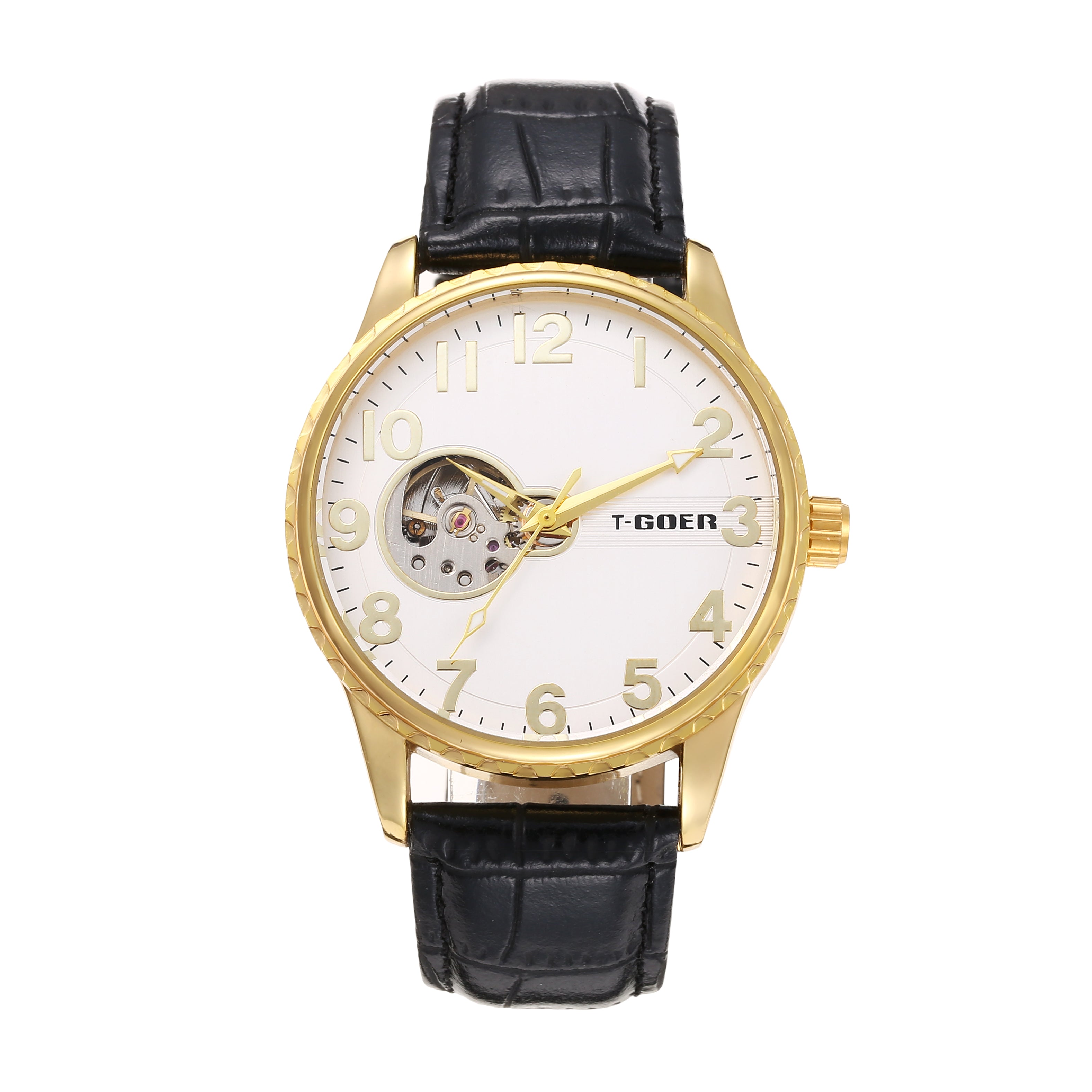 1715-Automatic mechanical skeleton leather watch