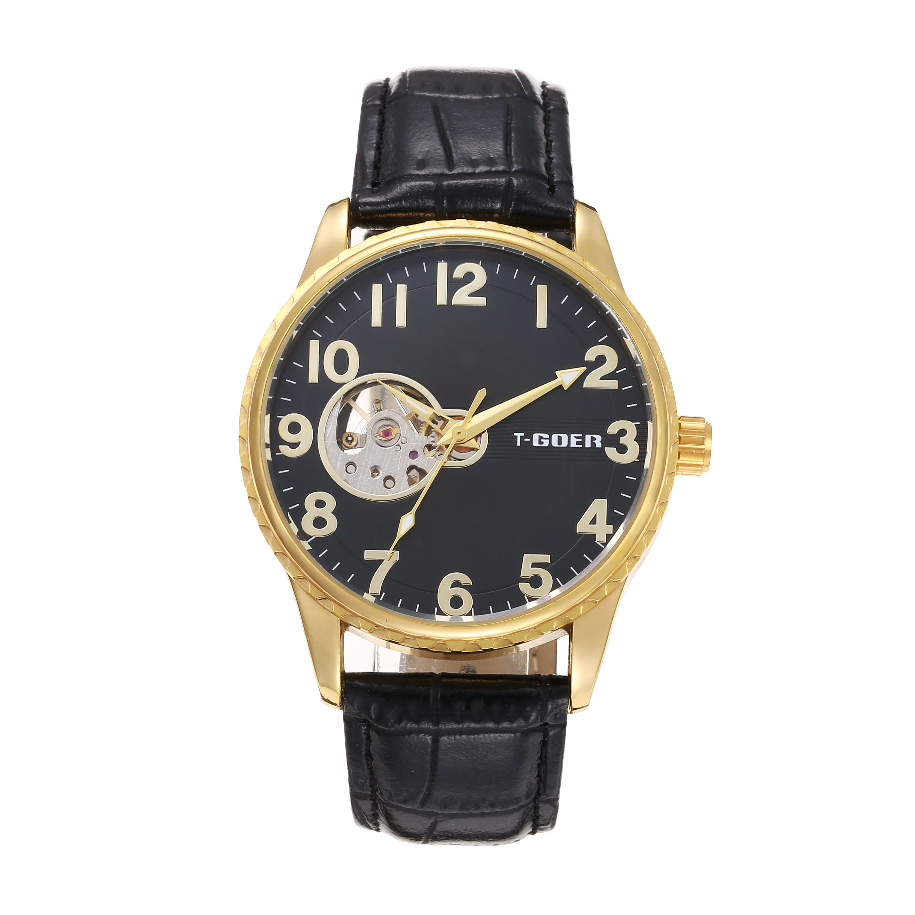 1715-Automatic mechanical skeleton leather watch
