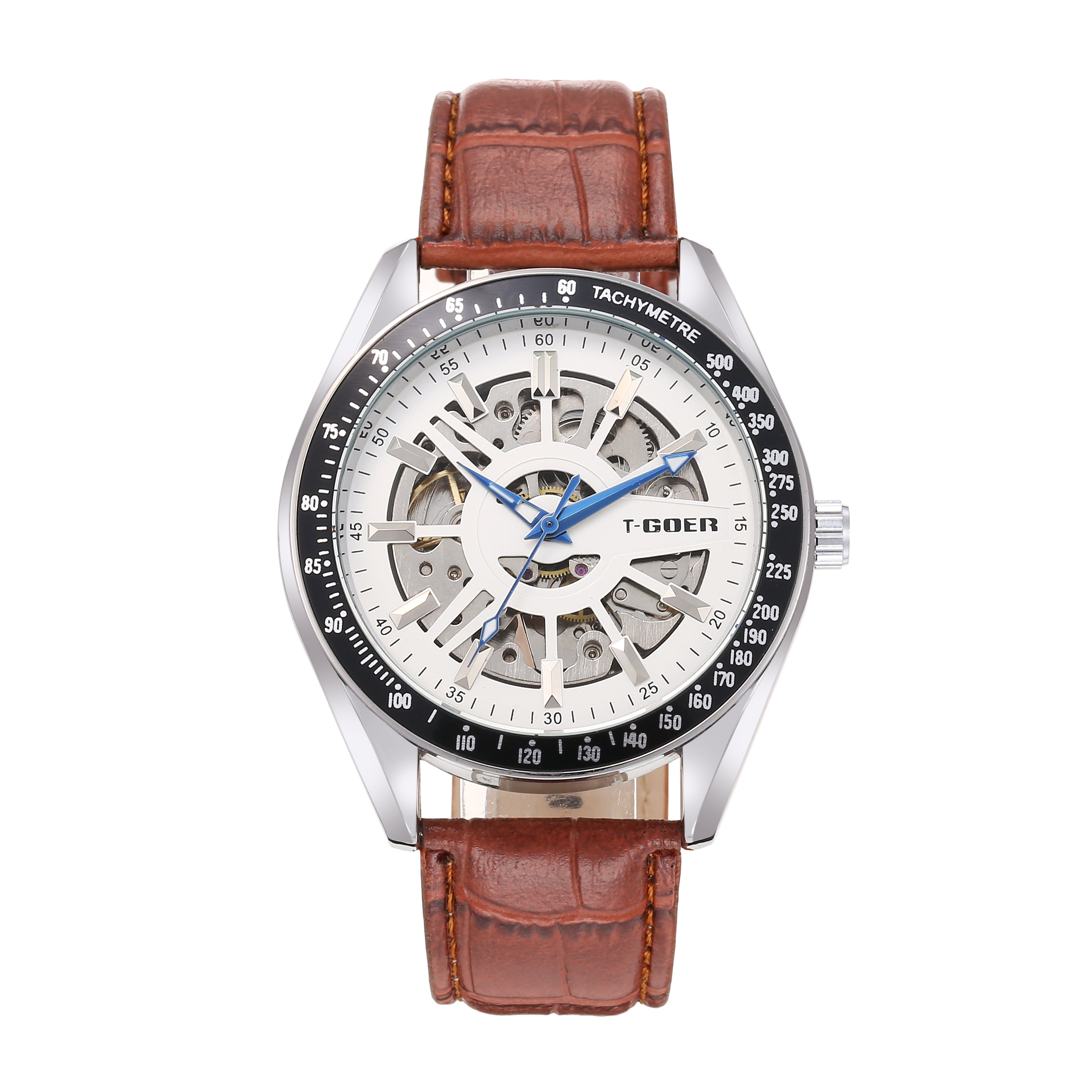 1753-Automatic mechanical skeleton leather watch