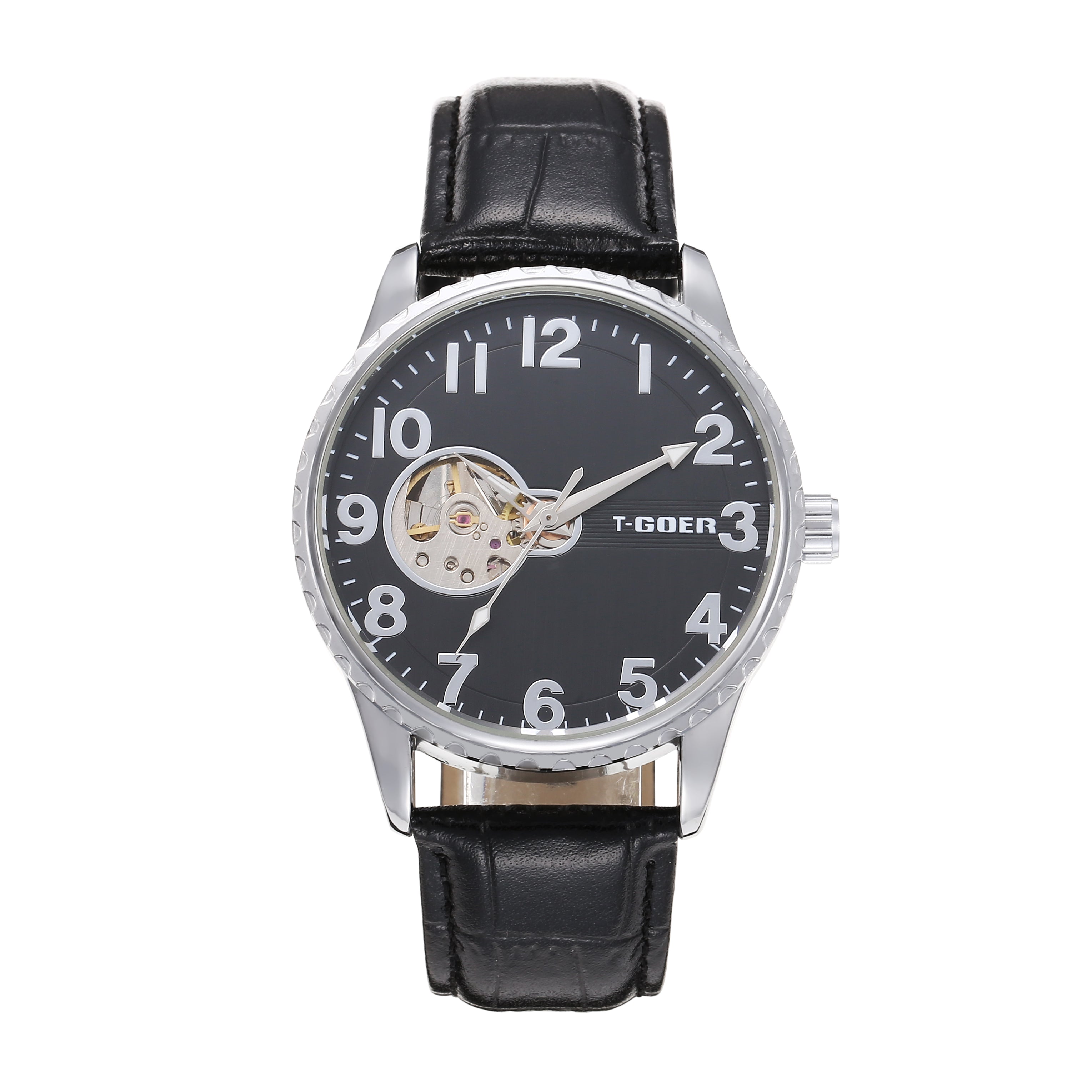 1715-Automatic mechanical skeleton leather watch