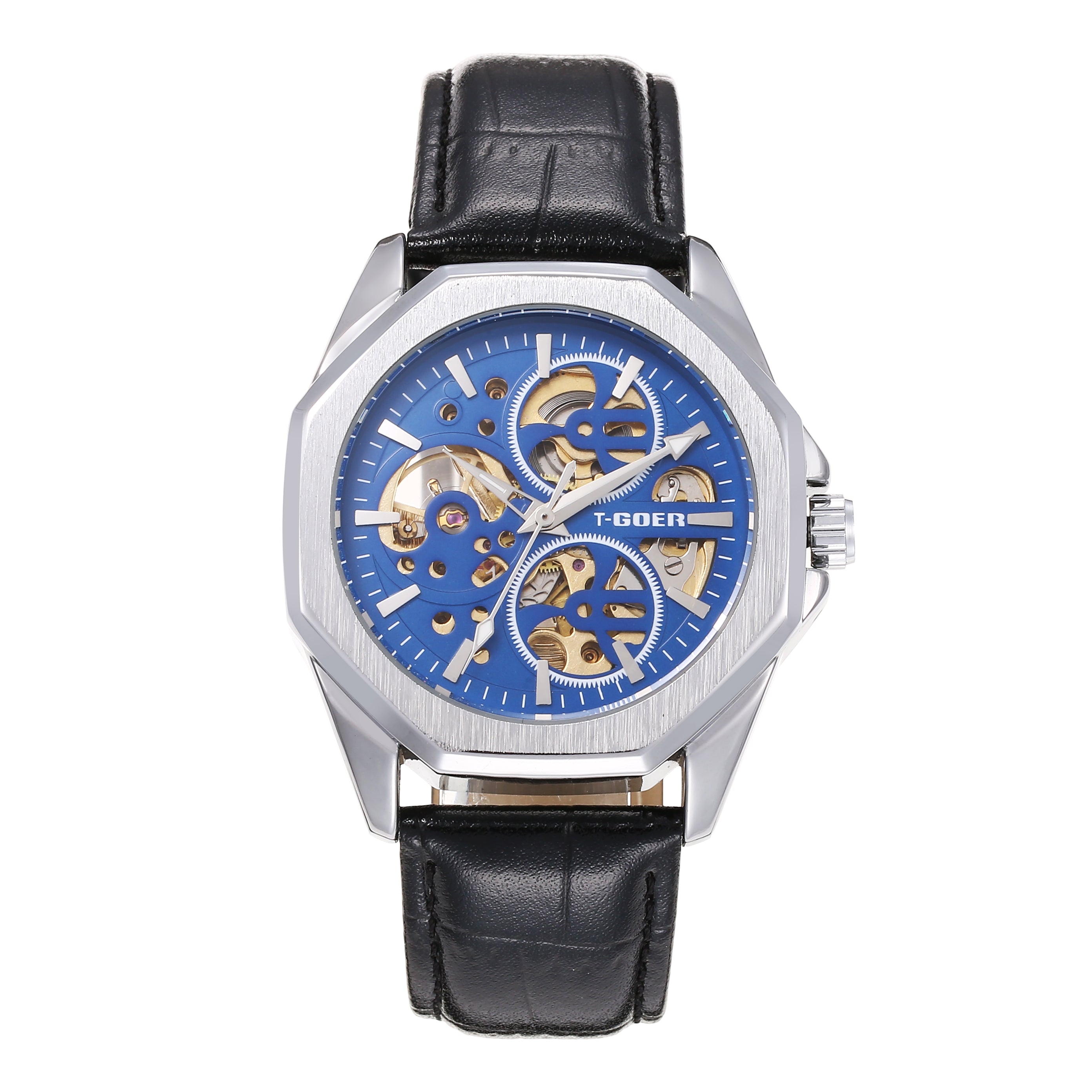 1742-Automatic mechanical skeleton leather watch