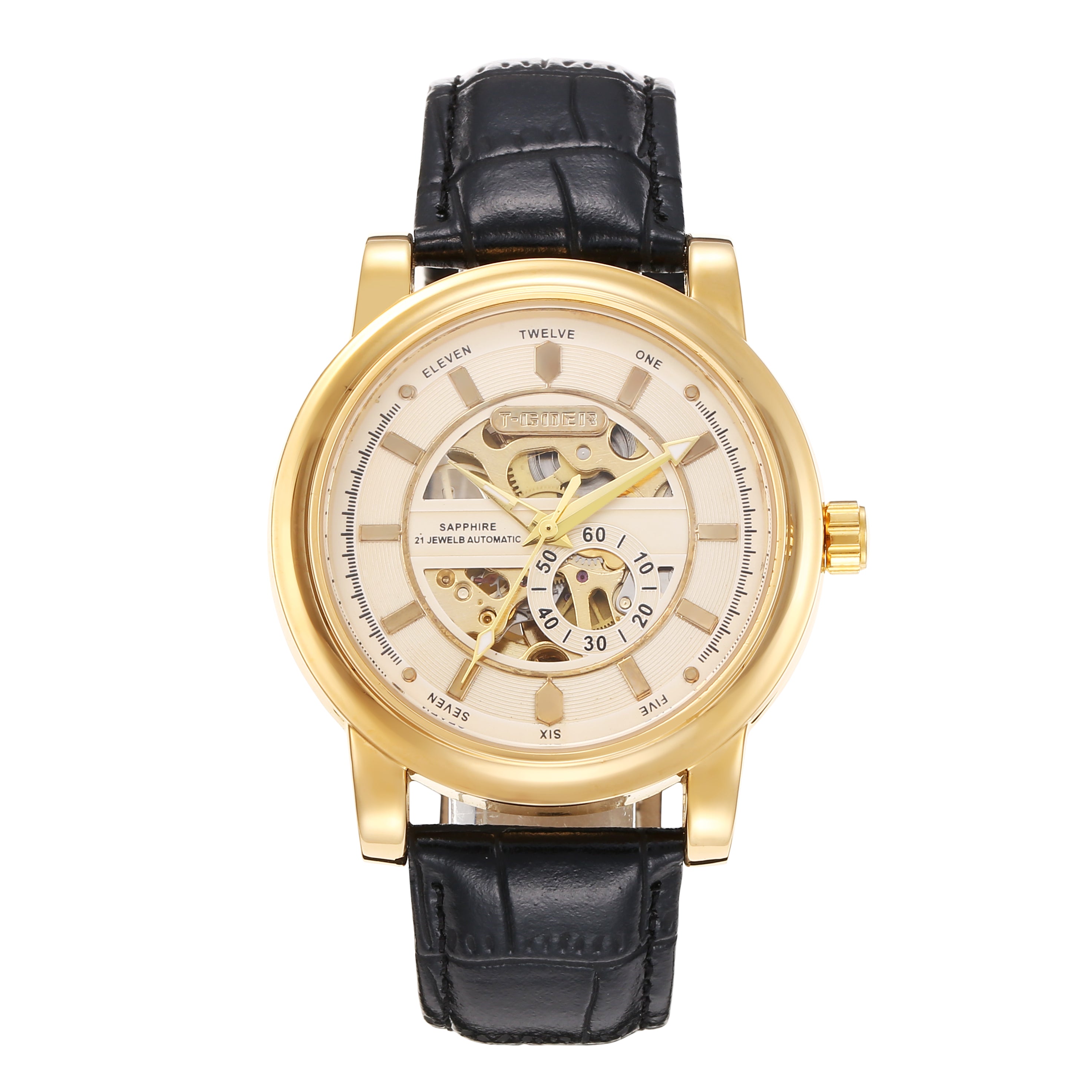 1208-Automatic Mechanical Skeleton Leather Watch