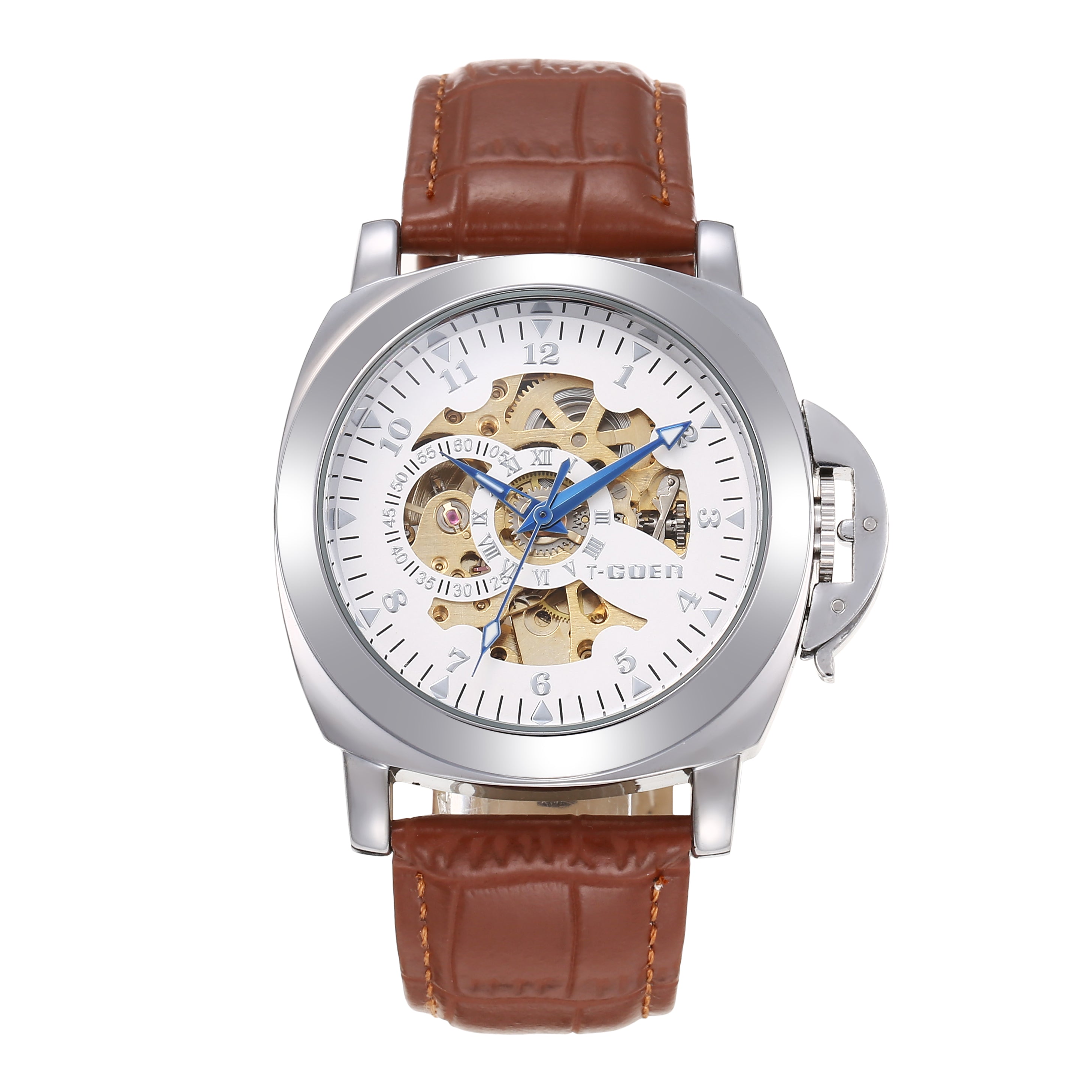 T-GOER 1888 Automatic Skeleton Leather Watch 46mm | OEM Manufacturer