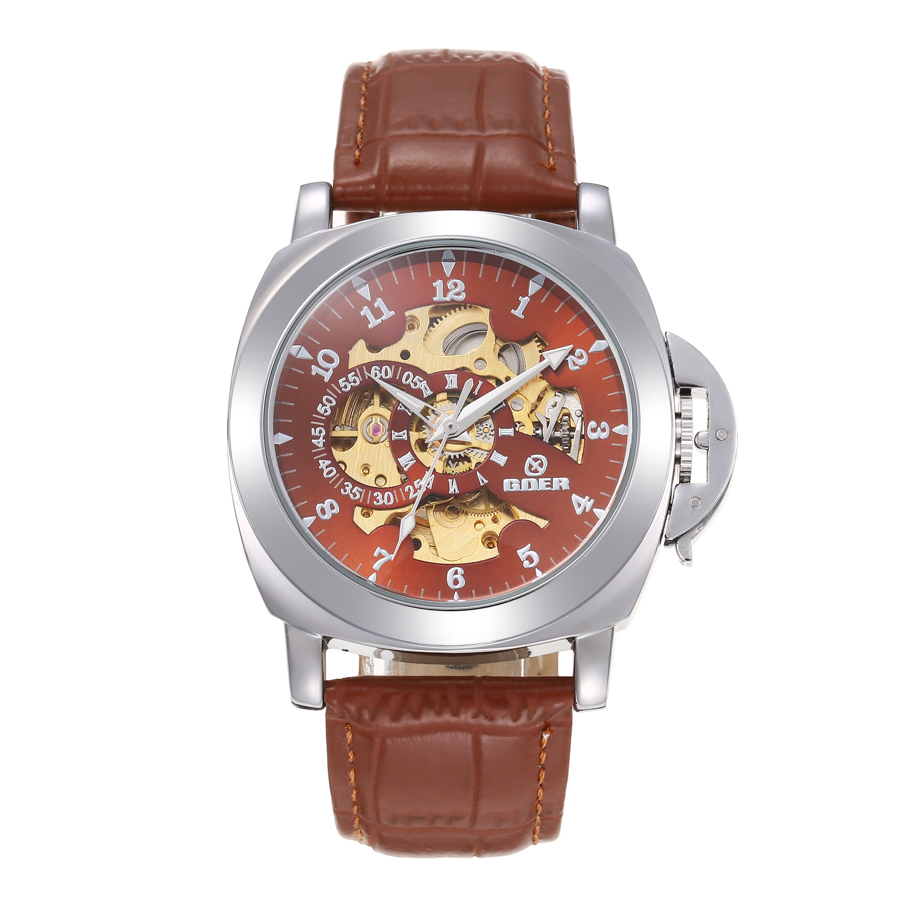 T-GOER 1888 Automatic Skeleton Leather Watch 46mm | OEM Manufacturer