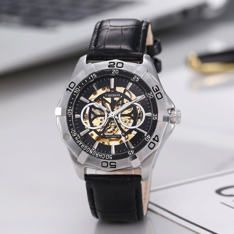 1721-Automatic Skeleton Leather Watch